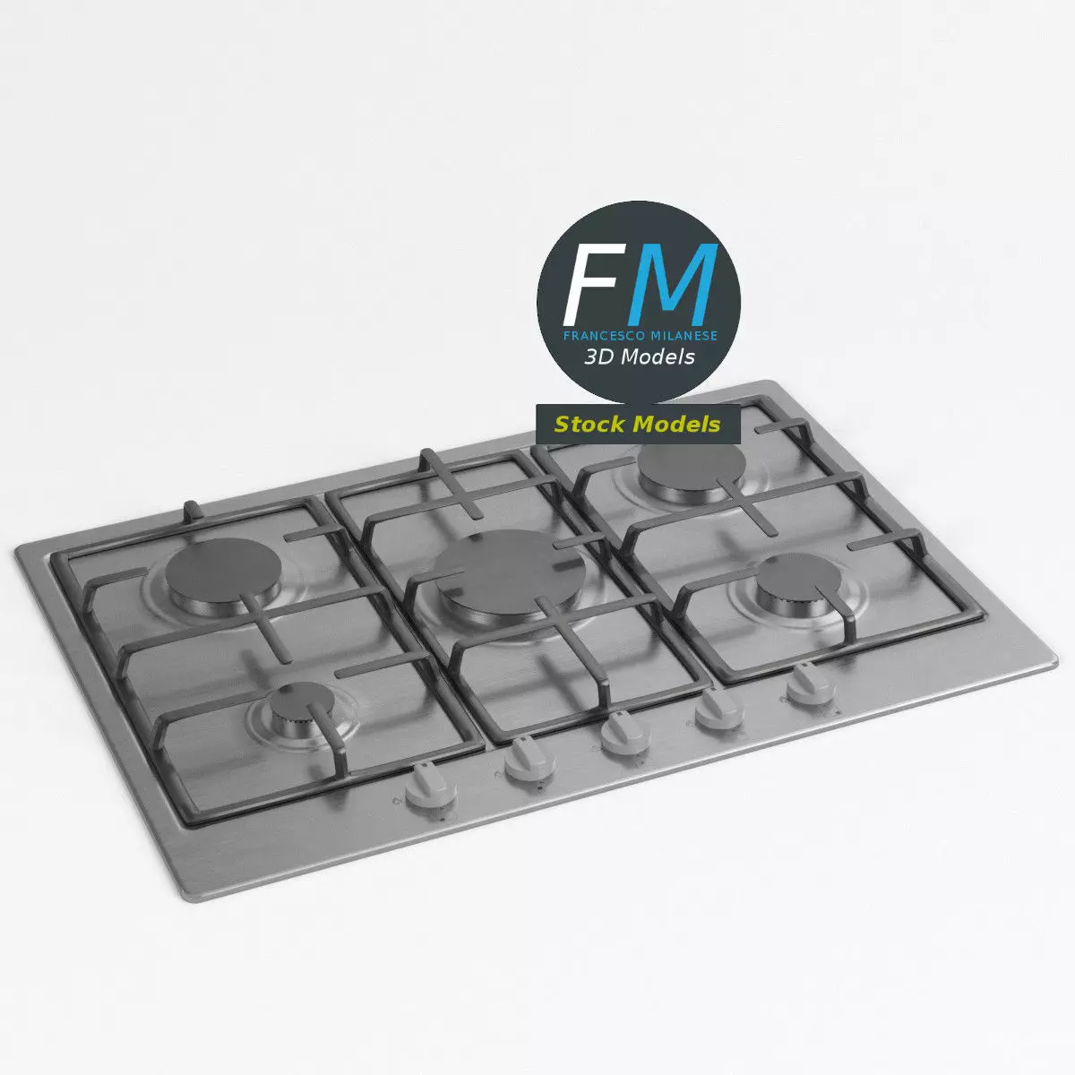 5 burners gas hob 3D model_0