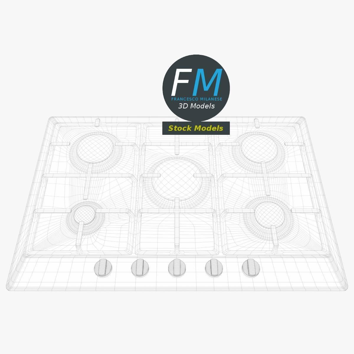 5 burners gas hob 3D model_7