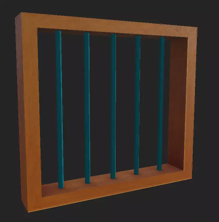 Window Low Poly model wooden with bars Free low-poly 3D model_0