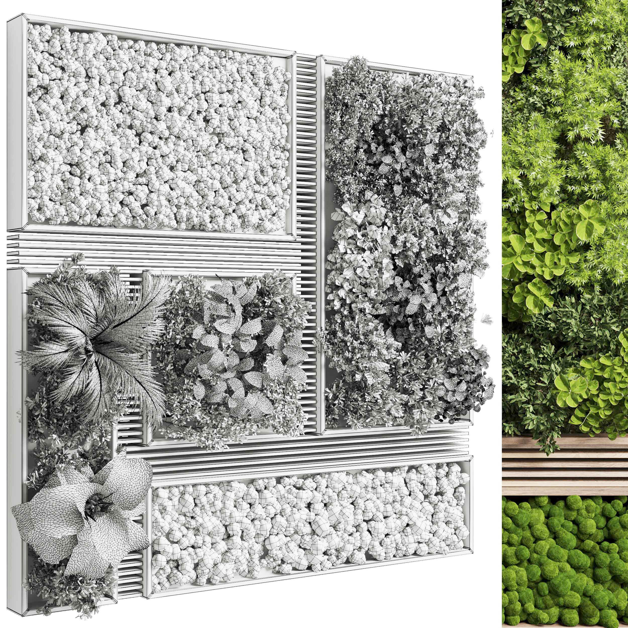 Vertical Wall Garden With Wooden frame 39 3D model_6