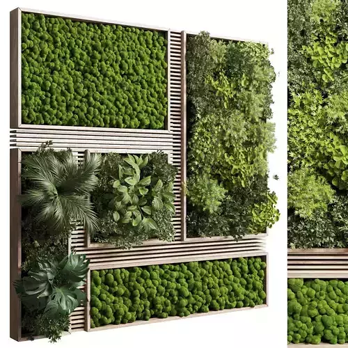 Vertical Wall Garden With Wooden frame 39 3D model
