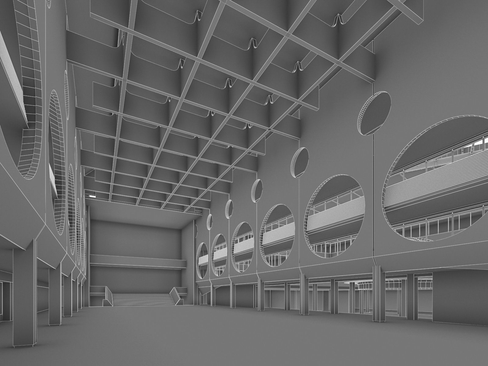 Public Hall Interior 03 Low-poly 3D model_2
