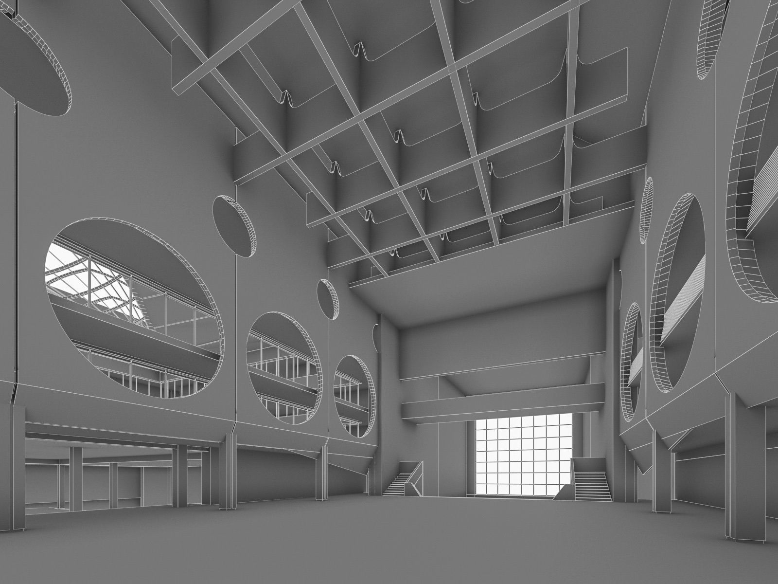 Public Hall Interior 03 Low-poly 3D model_3