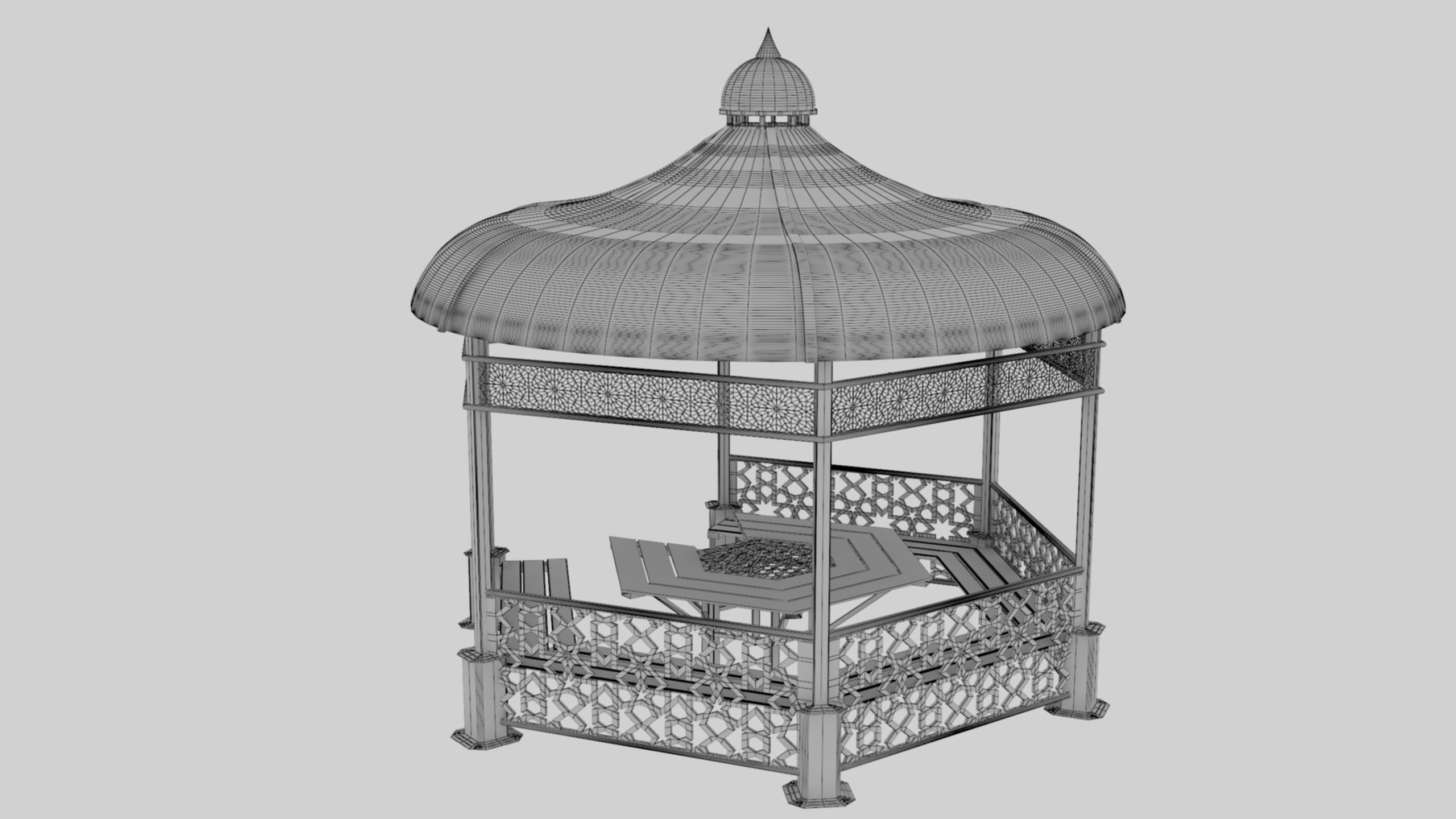 Iron Wood Garden Pergola - Gazebo 09 Ottoman Seljuk Empire Low-poly 3D model_36