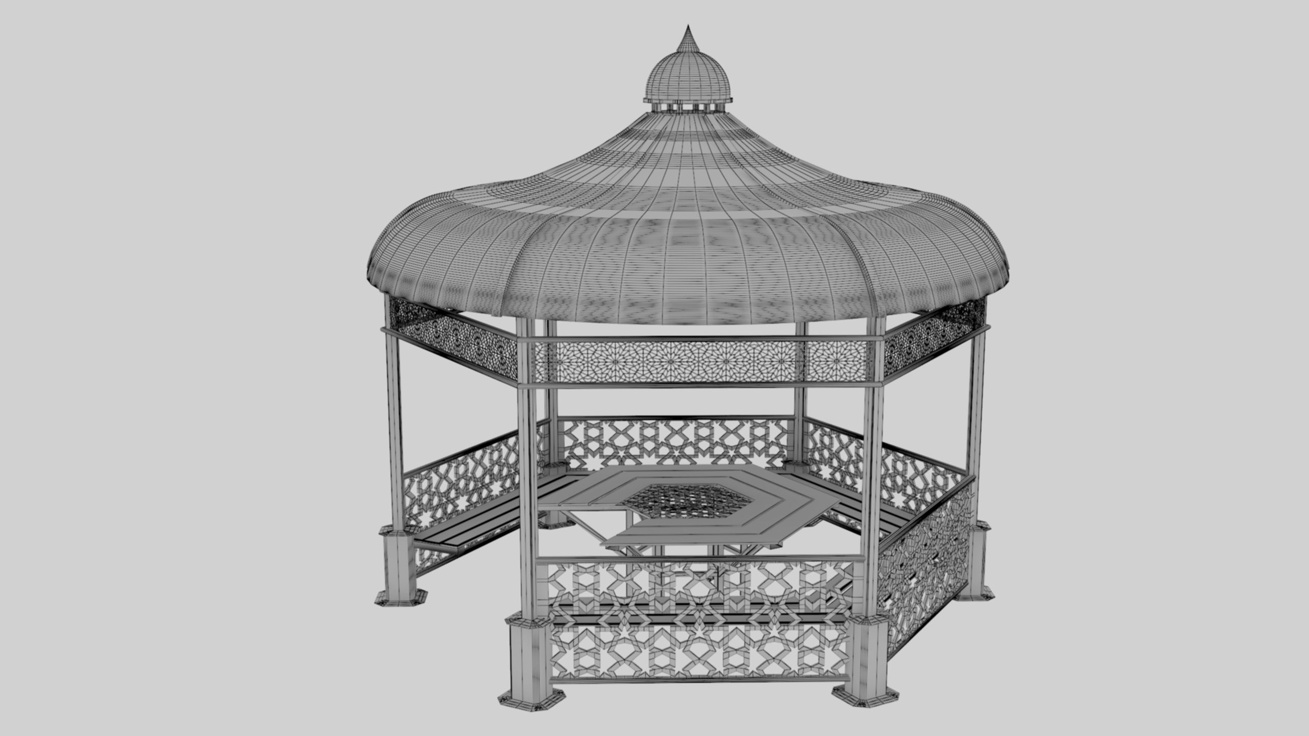 Iron Wood Garden Pergola - Gazebo 09 Ottoman Seljuk Empire Low-poly 3D model_43