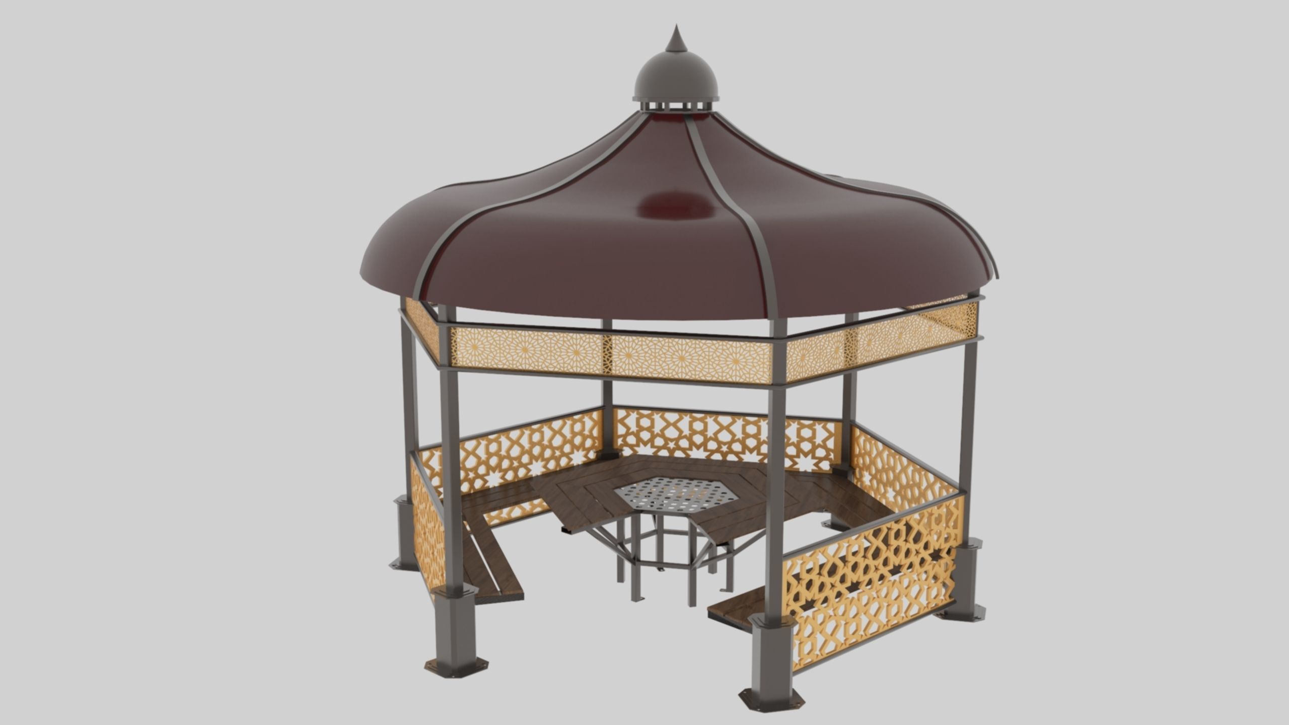 Iron Wood Garden Pergola - Gazebo 09 Ottoman Seljuk Empire Low-poly 3D model_33