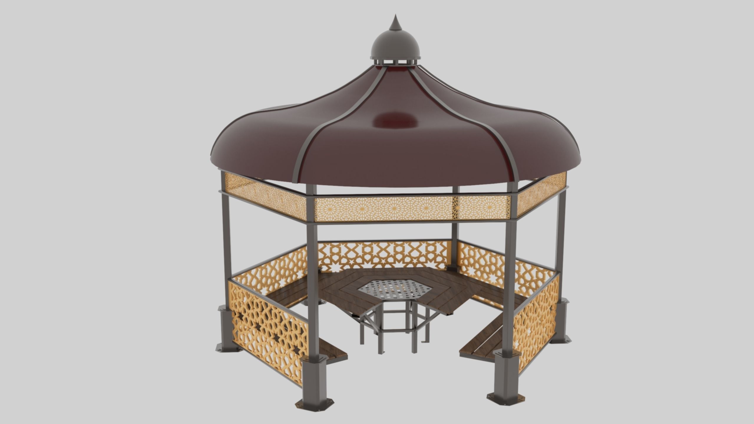 Iron Wood Garden Pergola - Gazebo 09 Ottoman Seljuk Empire Low-poly 3D model_1