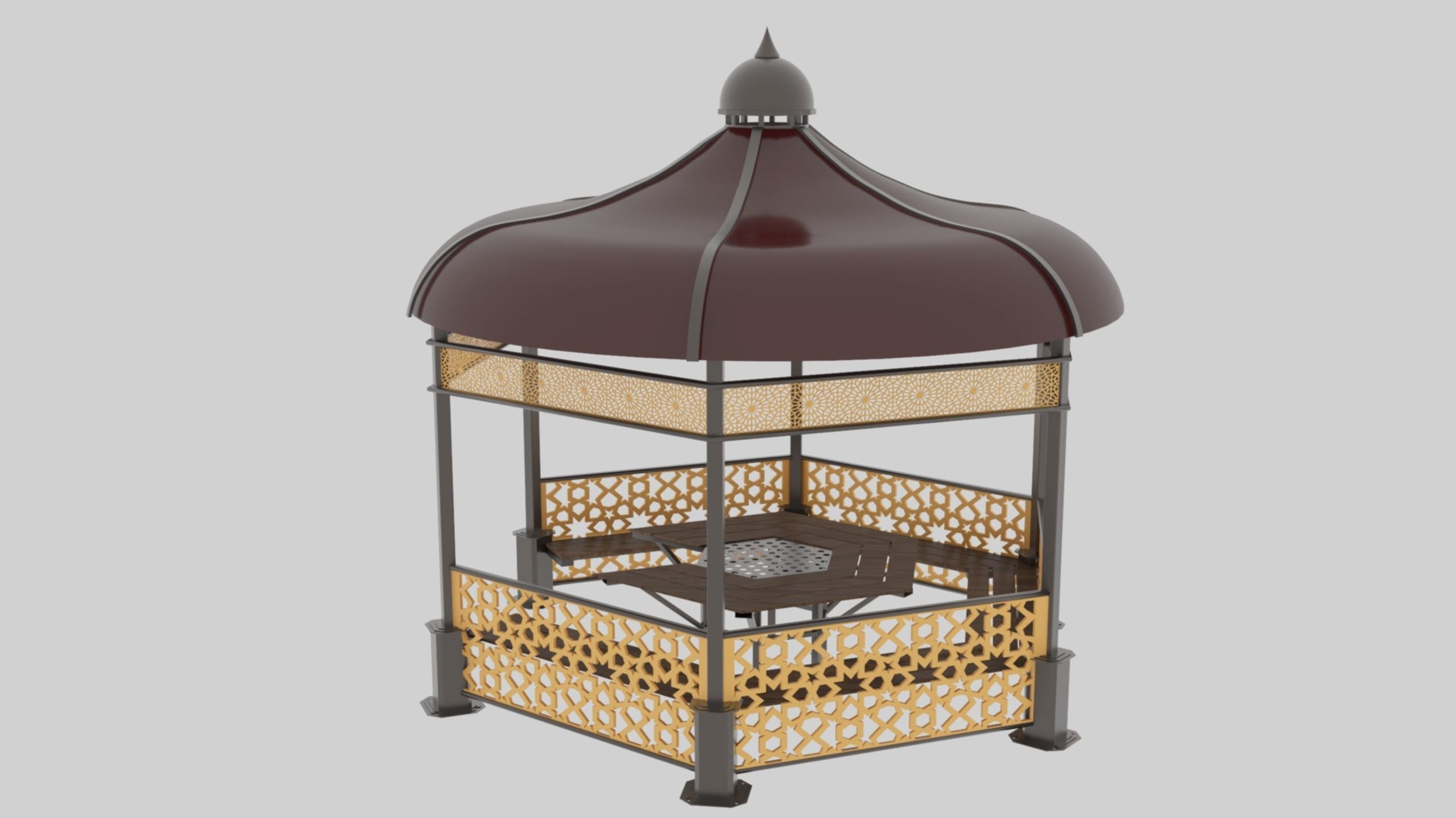 Iron Wood Garden Pergola - Gazebo 09 Ottoman Seljuk Empire Low-poly 3D model_30