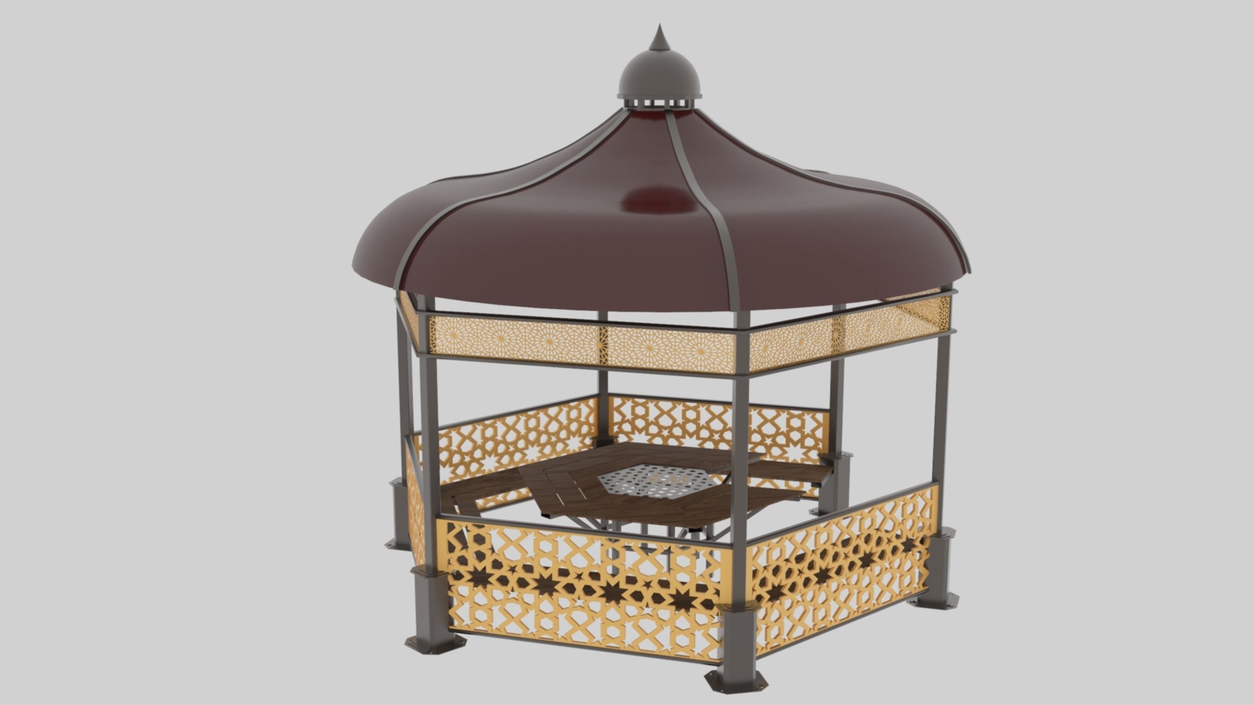 Iron Wood Garden Pergola - Gazebo 09 Ottoman Seljuk Empire Low-poly 3D model_20