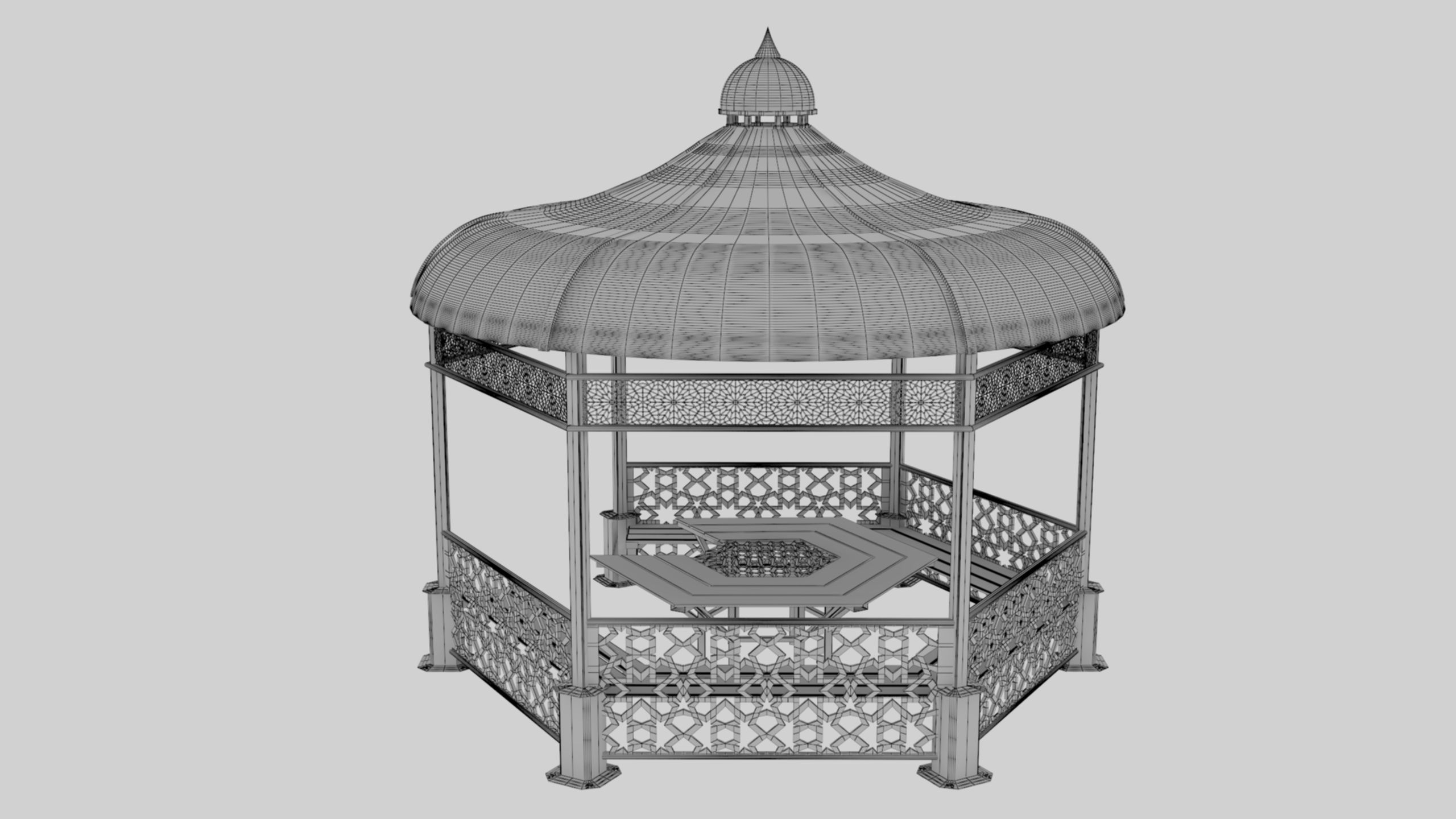 Iron Wood Garden Pergola - Gazebo 09 Ottoman Seljuk Empire Low-poly 3D model_38