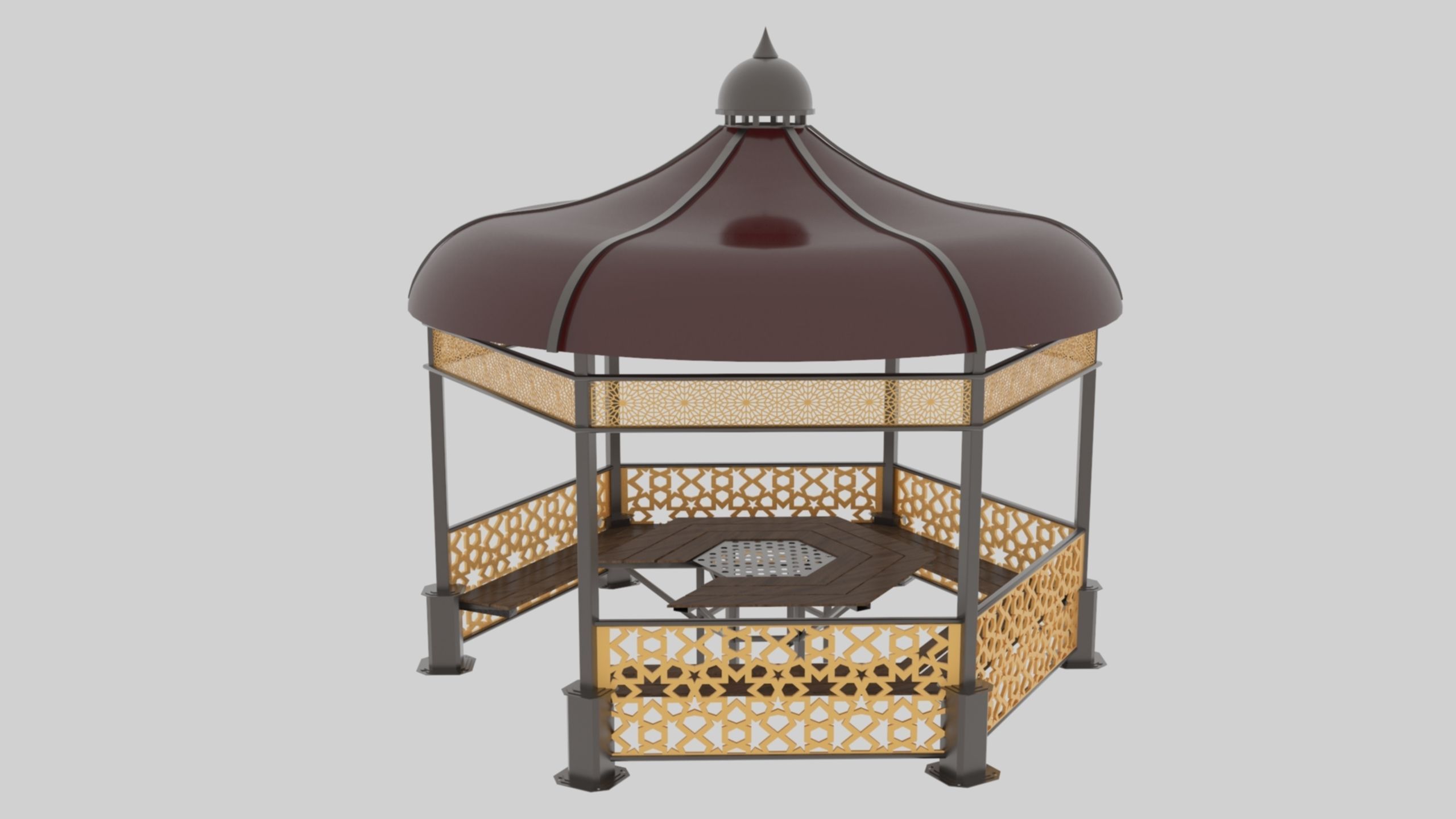 Iron Wood Garden Pergola - Gazebo 09 Ottoman Seljuk Empire Low-poly 3D model_23