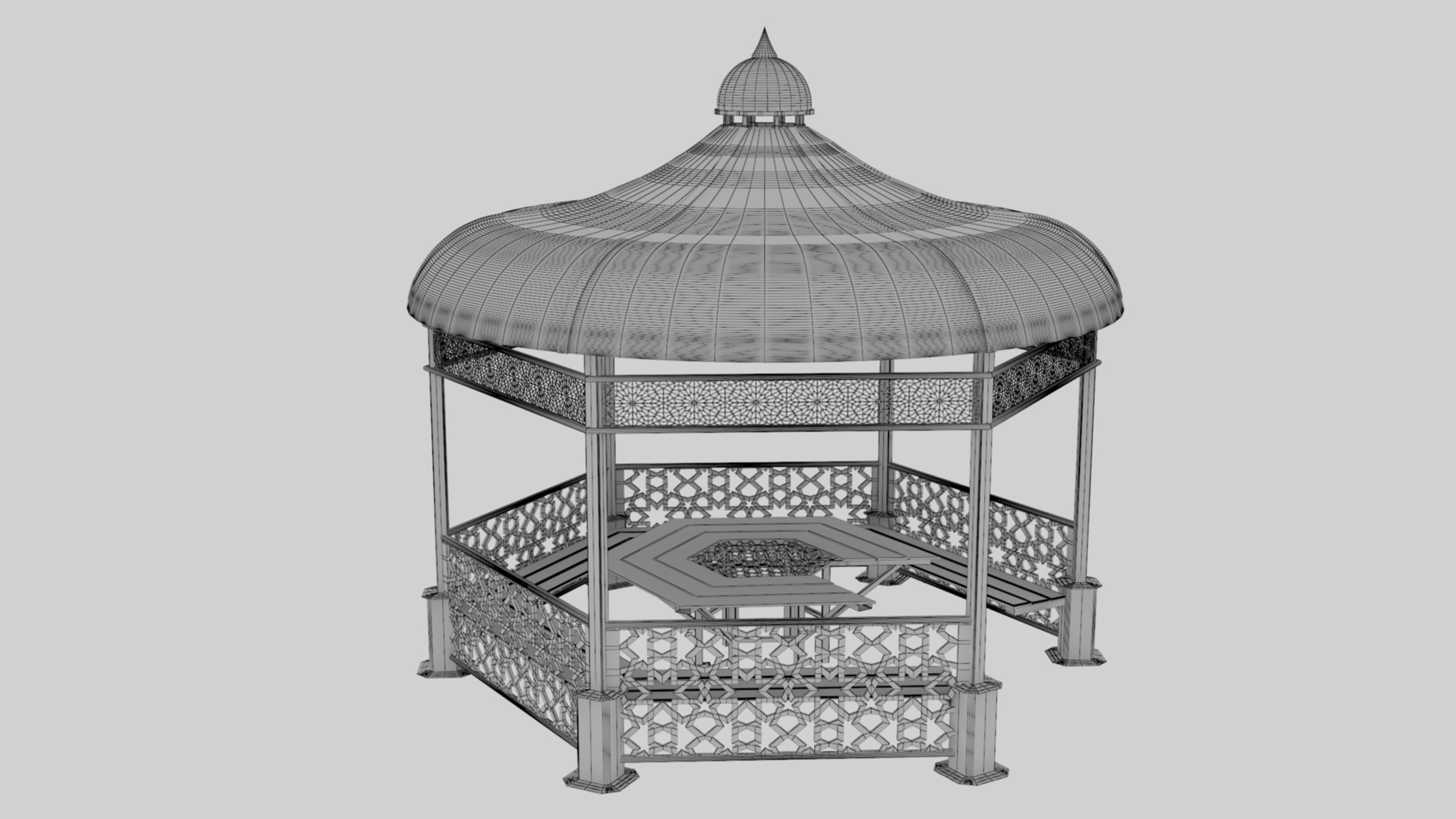 Iron Wood Garden Pergola - Gazebo 09 Ottoman Seljuk Empire Low-poly 3D model_31