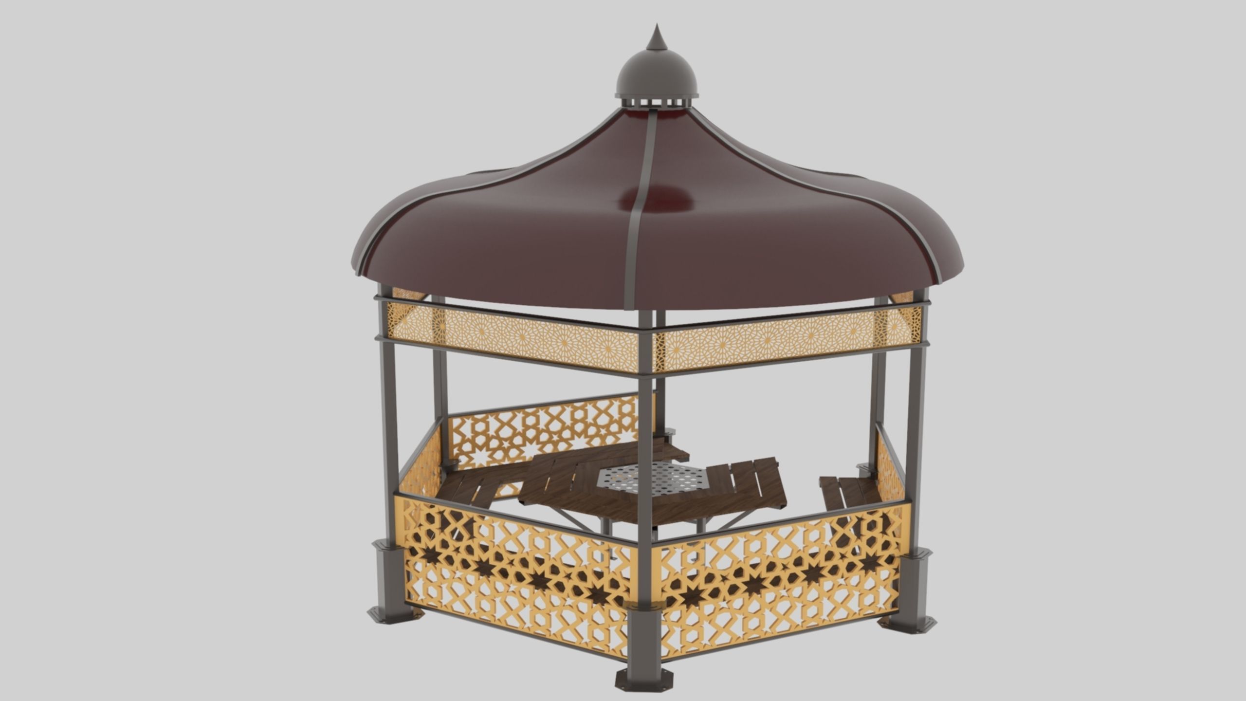 Iron Wood Garden Pergola - Gazebo 09 Ottoman Seljuk Empire Low-poly 3D model_16