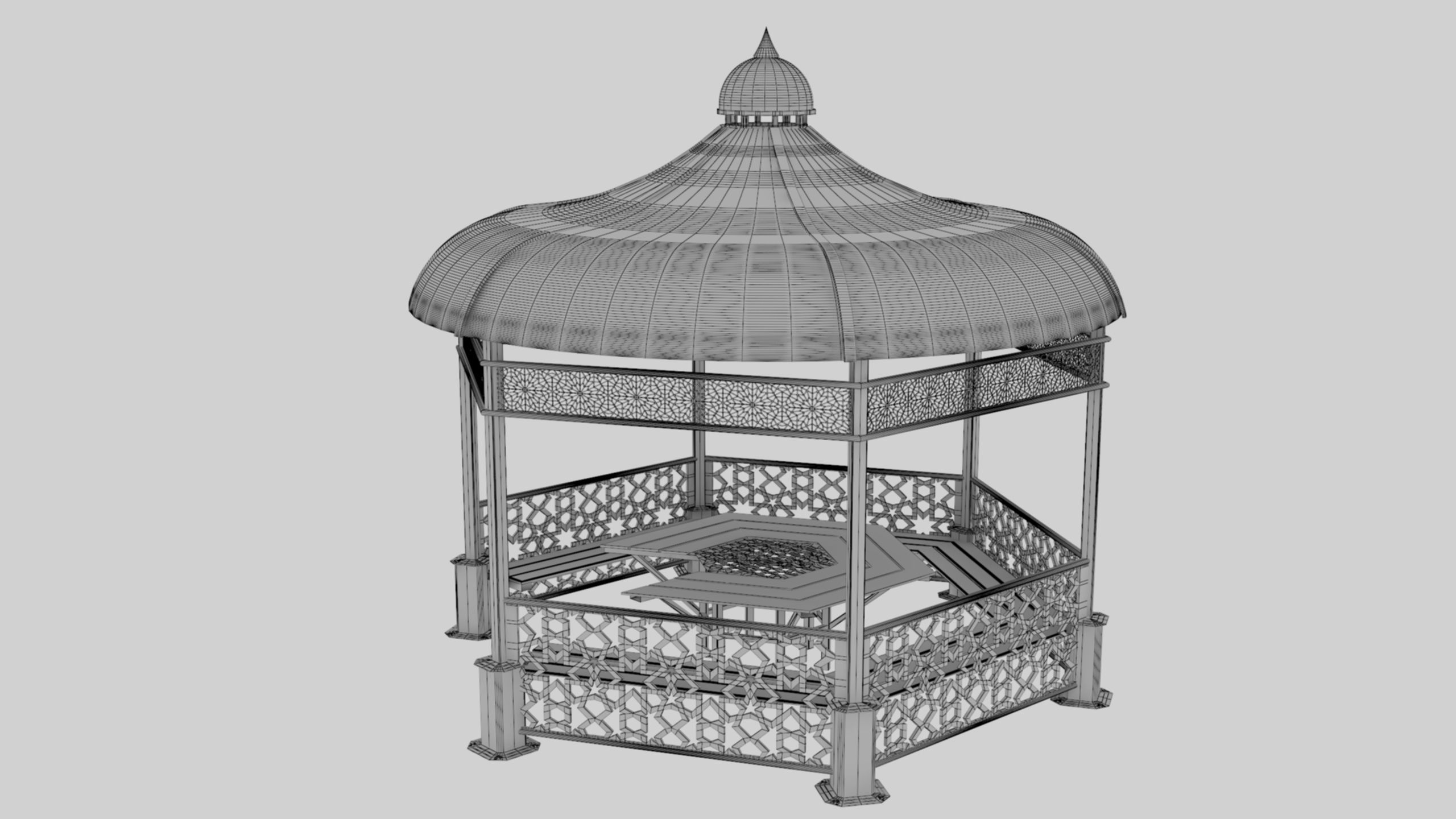 Iron Wood Garden Pergola - Gazebo 09 Ottoman Seljuk Empire Low-poly 3D model_46