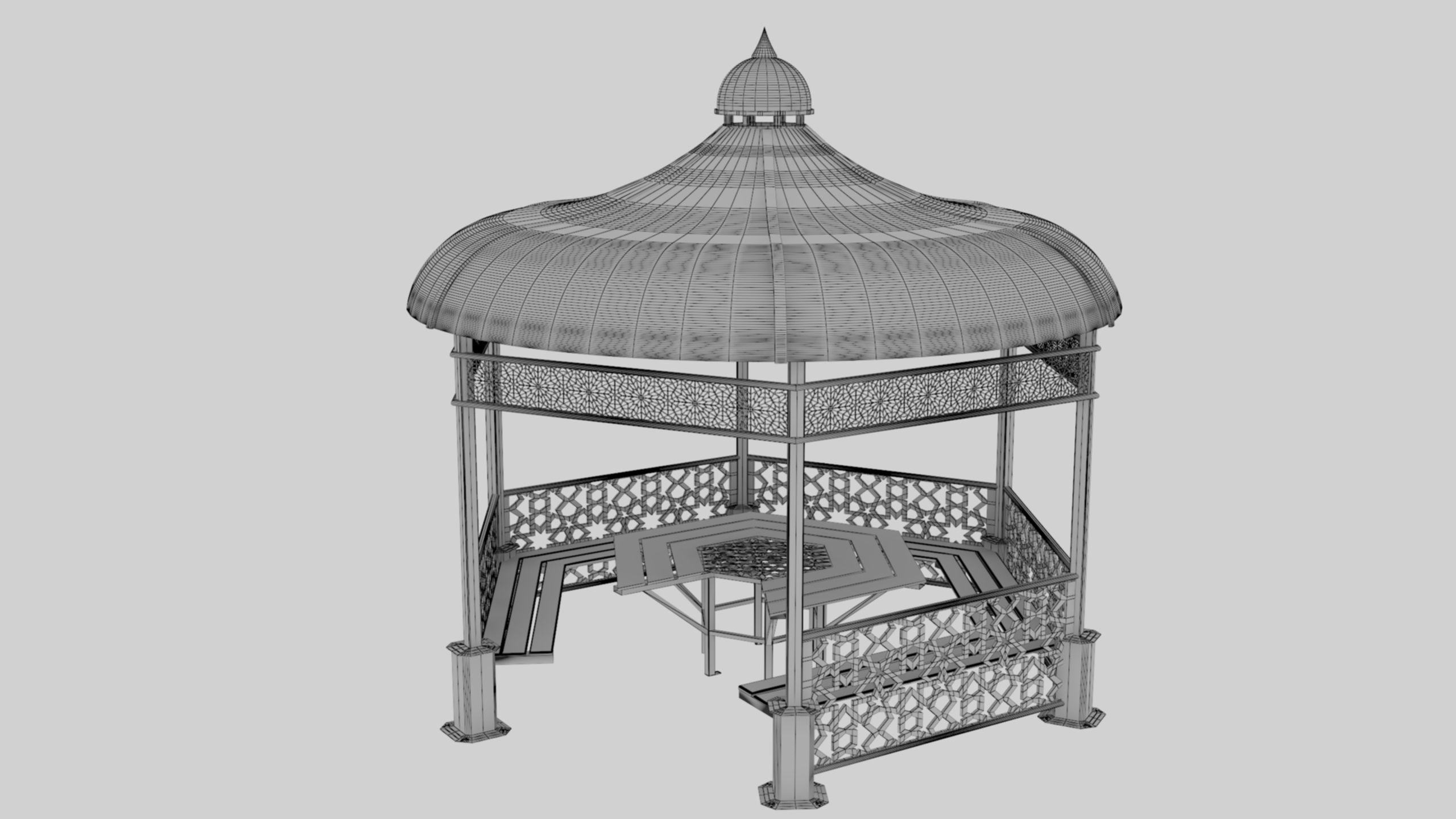 Iron Wood Garden Pergola - Gazebo 09 Ottoman Seljuk Empire Low-poly 3D model_47