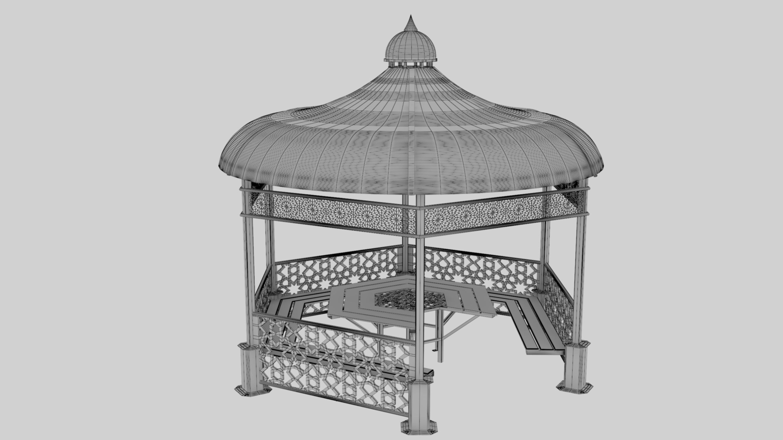 Iron Wood Garden Pergola - Gazebo 09 Ottoman Seljuk Empire Low-poly 3D model_35