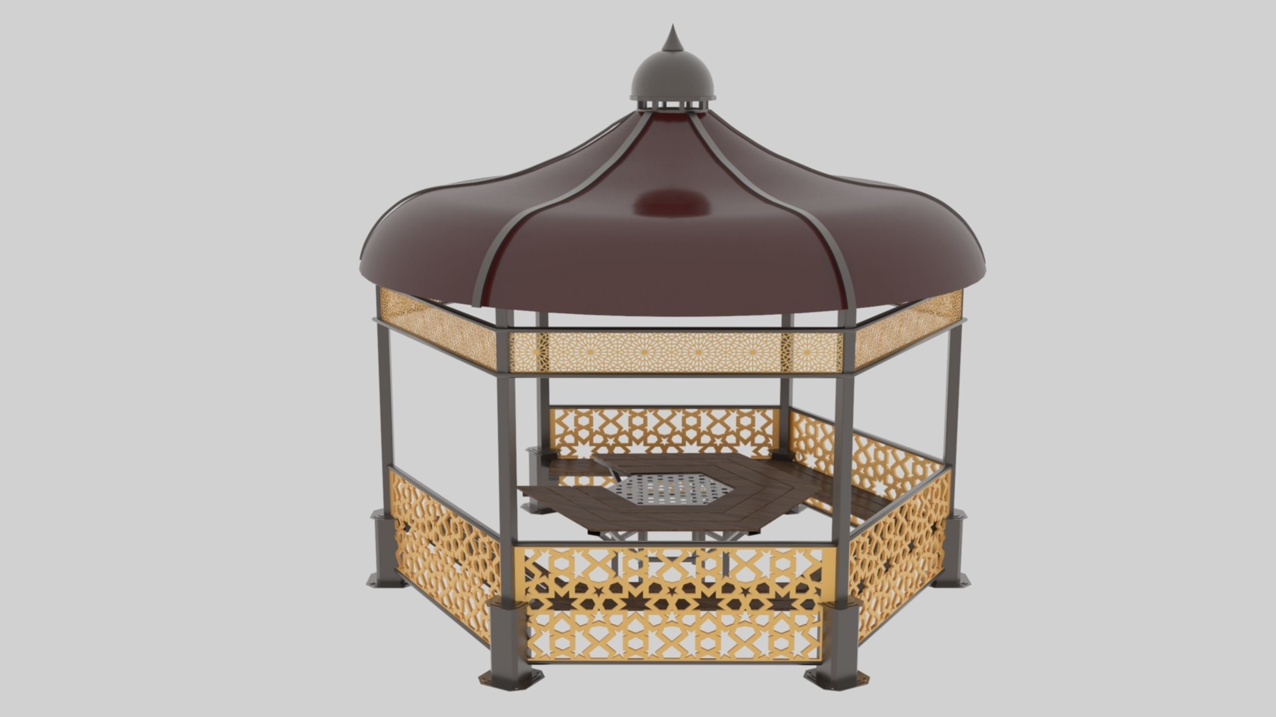 Iron Wood Garden Pergola - Gazebo 09 Ottoman Seljuk Empire Low-poly 3D model_19