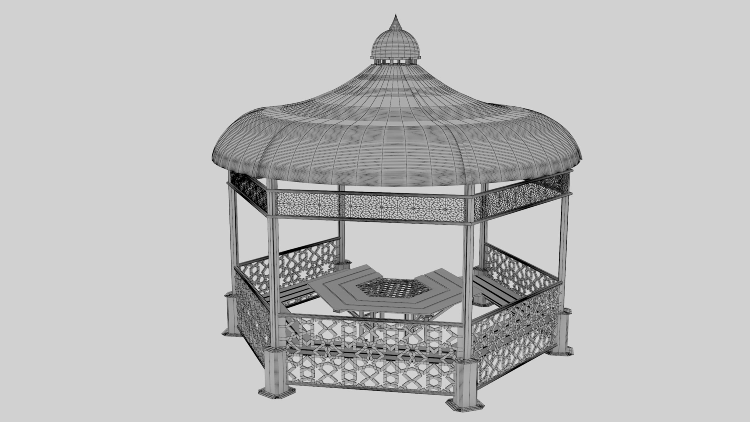 Iron Wood Garden Pergola - Gazebo 09 Ottoman Seljuk Empire Low-poly 3D model_12