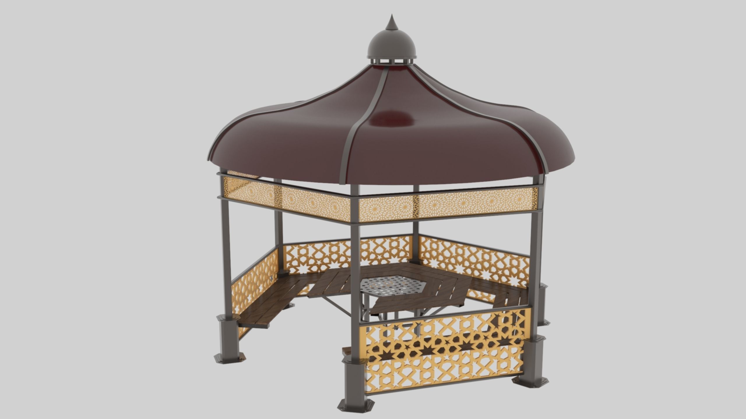 Iron Wood Garden Pergola - Gazebo 09 Ottoman Seljuk Empire Low-poly 3D model_29