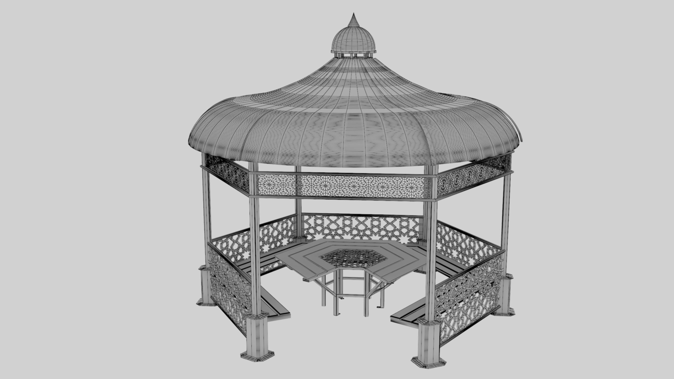 Iron Wood Garden Pergola - Gazebo 09 Ottoman Seljuk Empire Low-poly 3D model_44