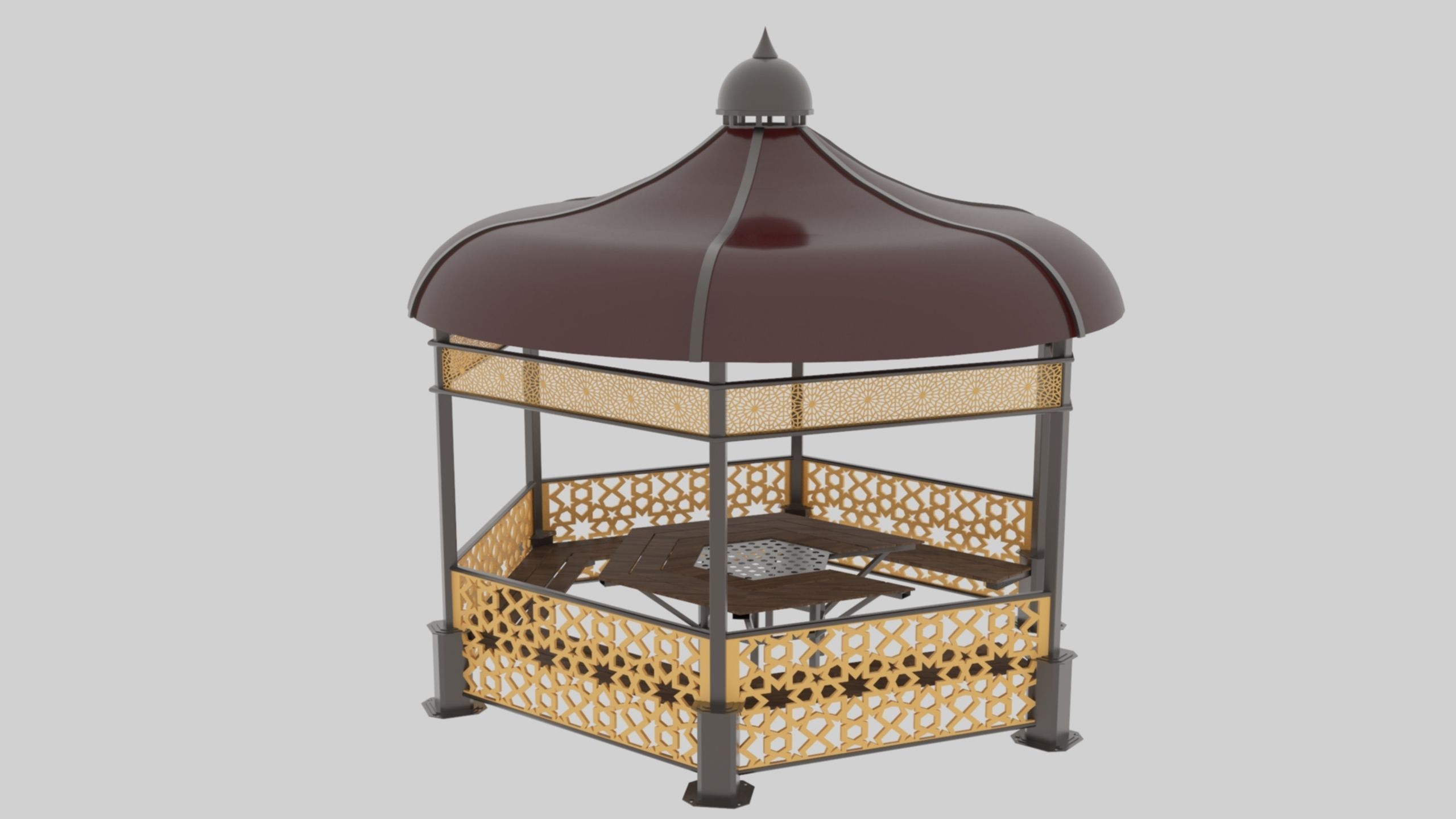 Iron Wood Garden Pergola - Gazebo 09 Ottoman Seljuk Empire Low-poly 3D model_4