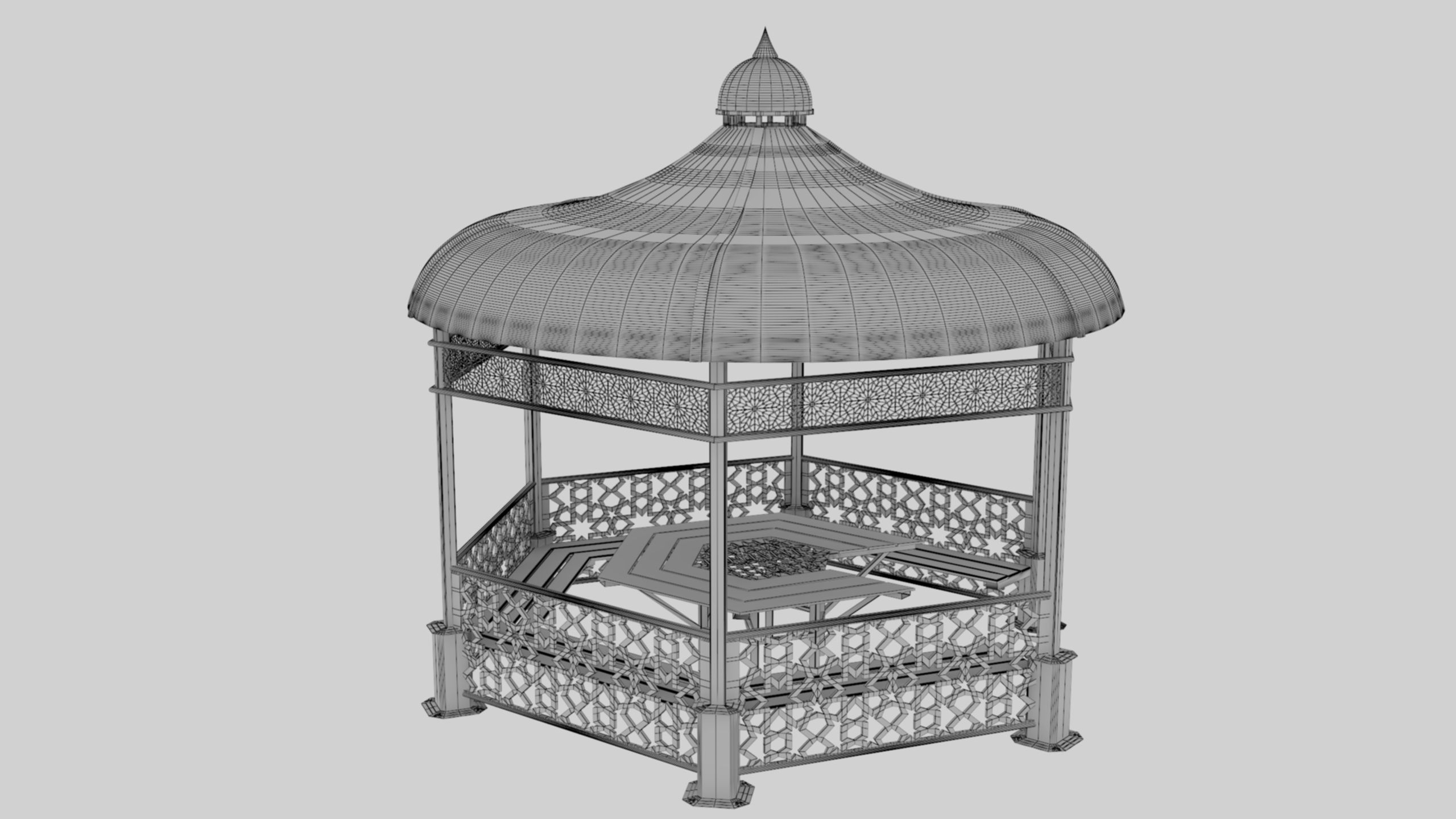 Iron Wood Garden Pergola - Gazebo 09 Ottoman Seljuk Empire Low-poly 3D model_10