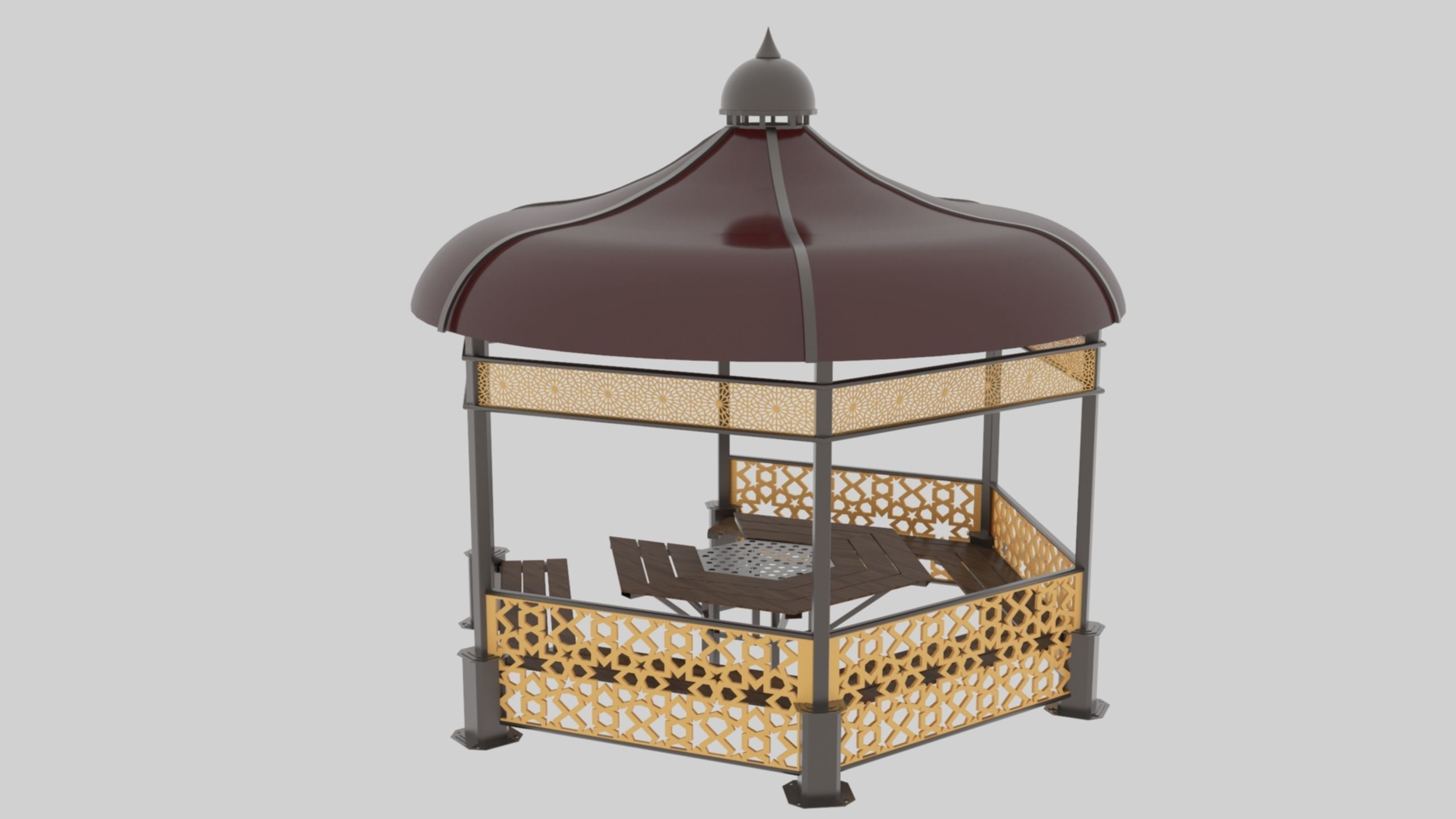 Iron Wood Garden Pergola - Gazebo 09 Ottoman Seljuk Empire Low-poly 3D model_18