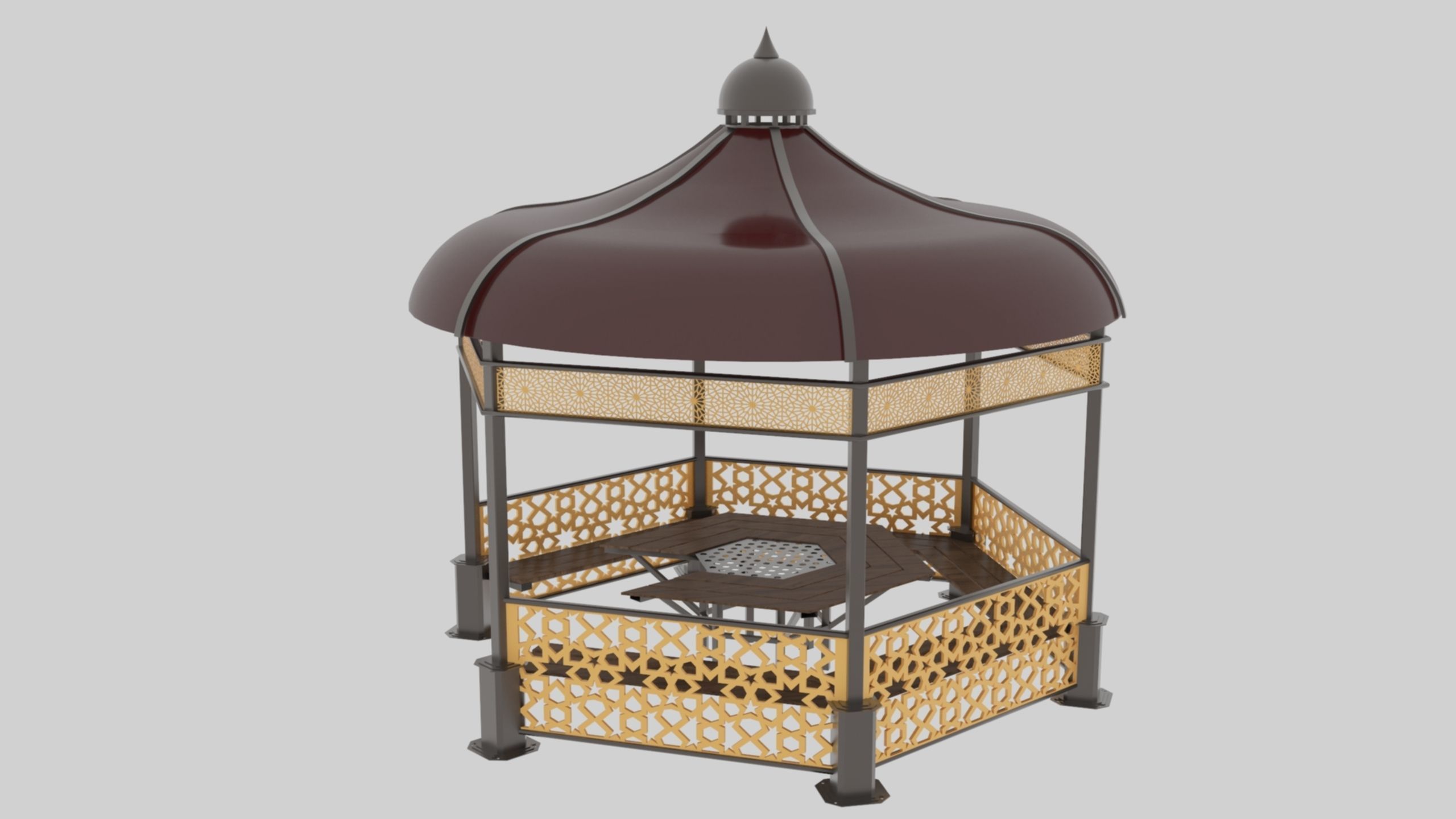 Iron Wood Garden Pergola - Gazebo 09 Ottoman Seljuk Empire Low-poly 3D model_22