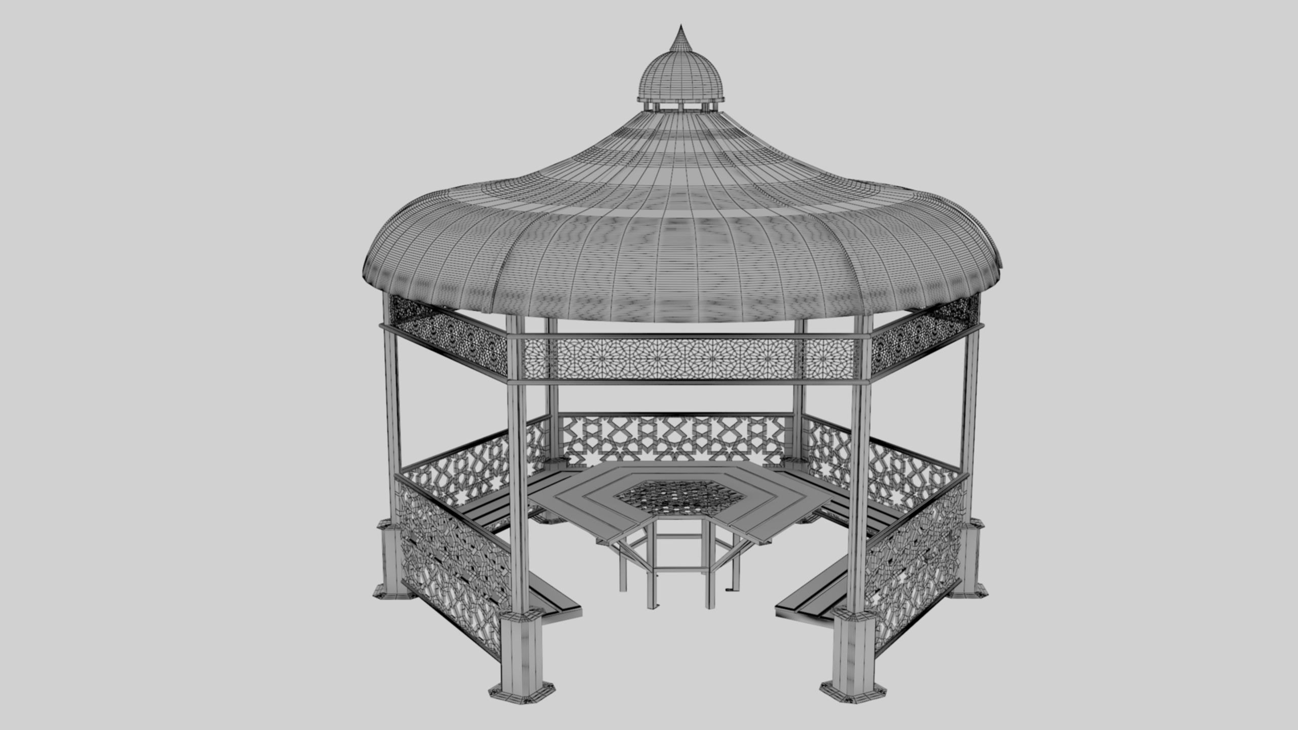 Iron Wood Garden Pergola - Gazebo 09 Ottoman Seljuk Empire Low-poly 3D model_49
