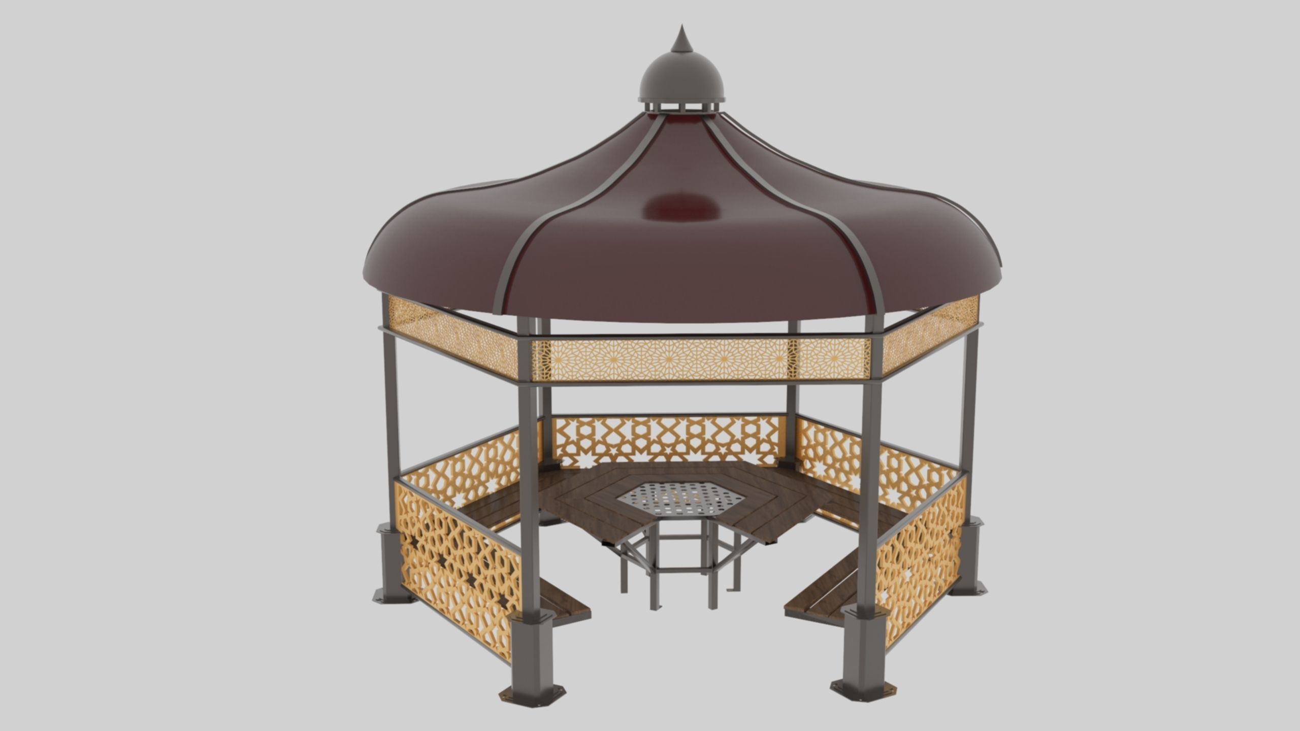 Iron Wood Garden Pergola - Gazebo 09 Ottoman Seljuk Empire Low-poly 3D model_28