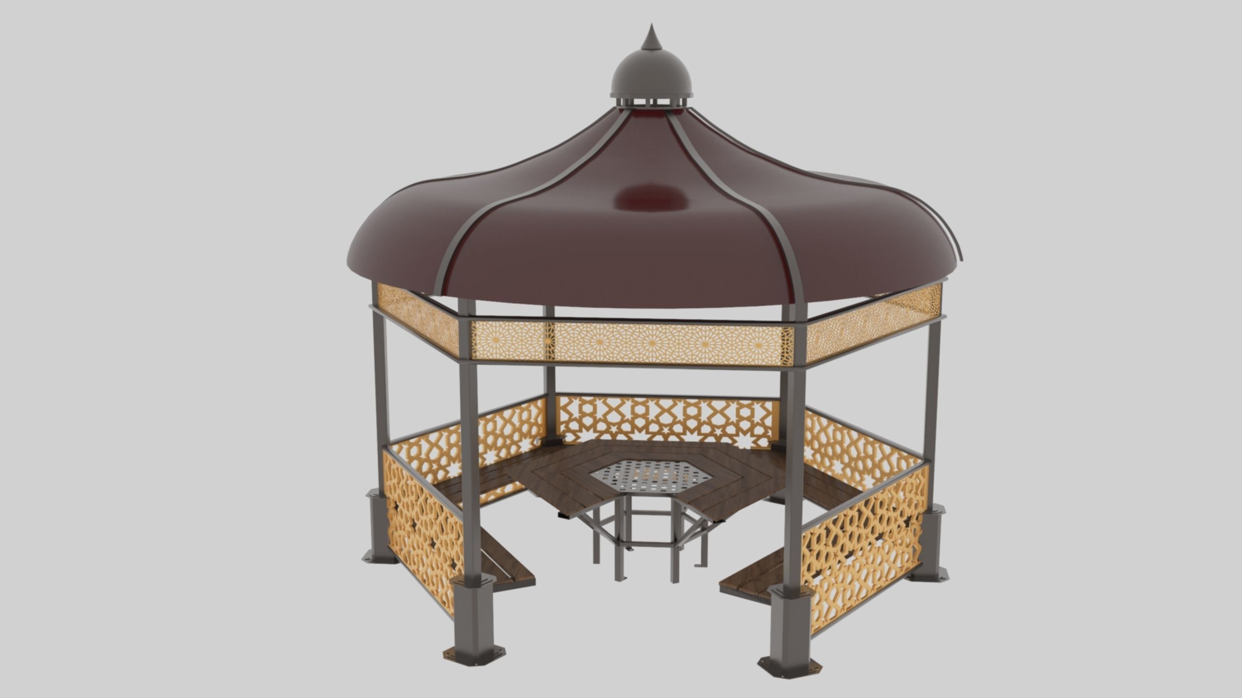 Iron Wood Garden Pergola - Gazebo 09 Ottoman Seljuk Empire Low-poly 3D model_25