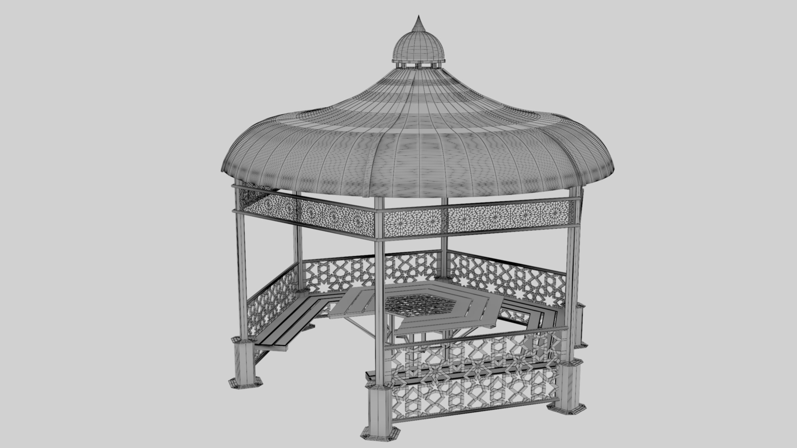 Iron Wood Garden Pergola - Gazebo 09 Ottoman Seljuk Empire Low-poly 3D model_41