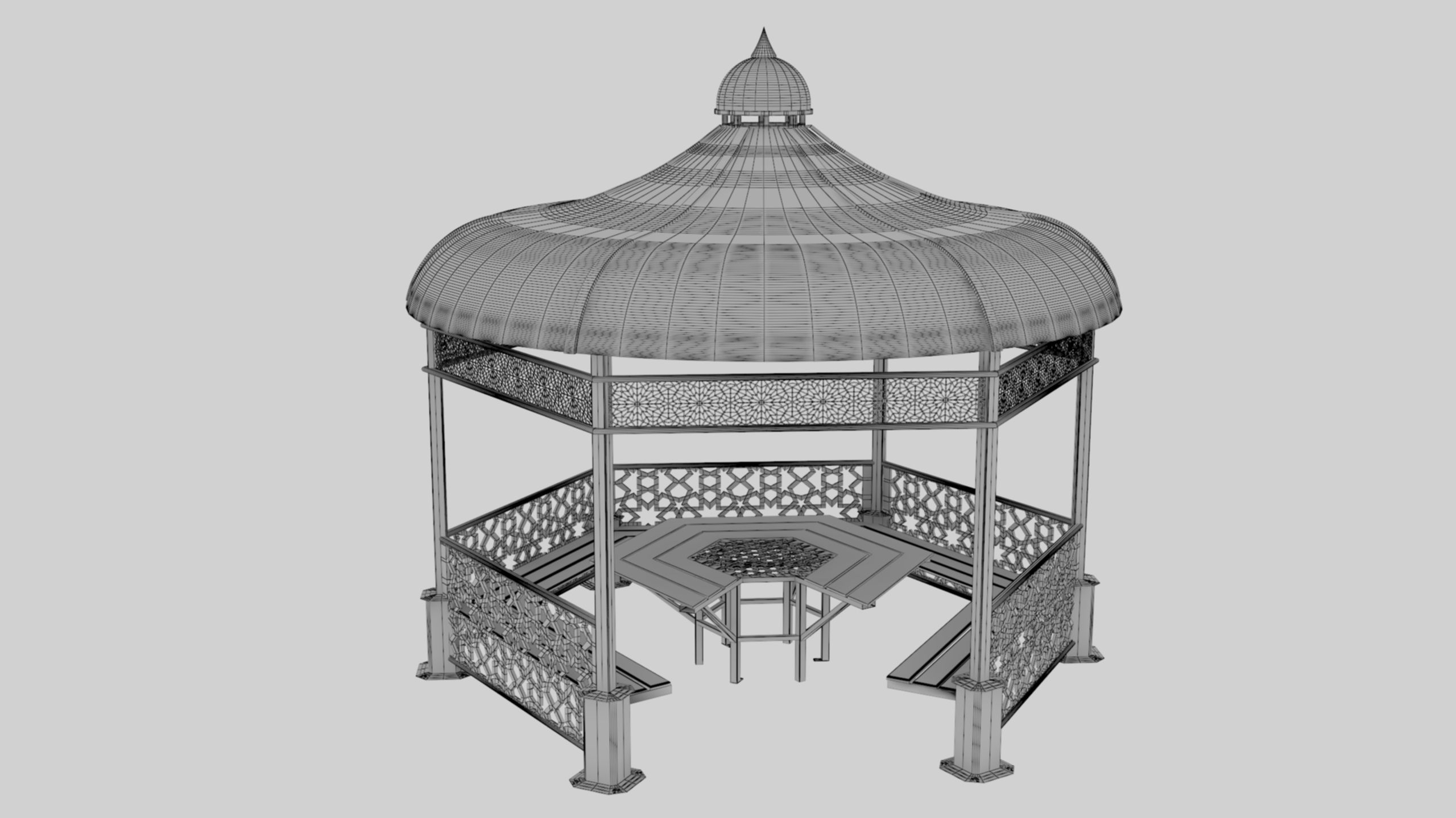 Iron Wood Garden Pergola - Gazebo 09 Ottoman Seljuk Empire Low-poly 3D model_7