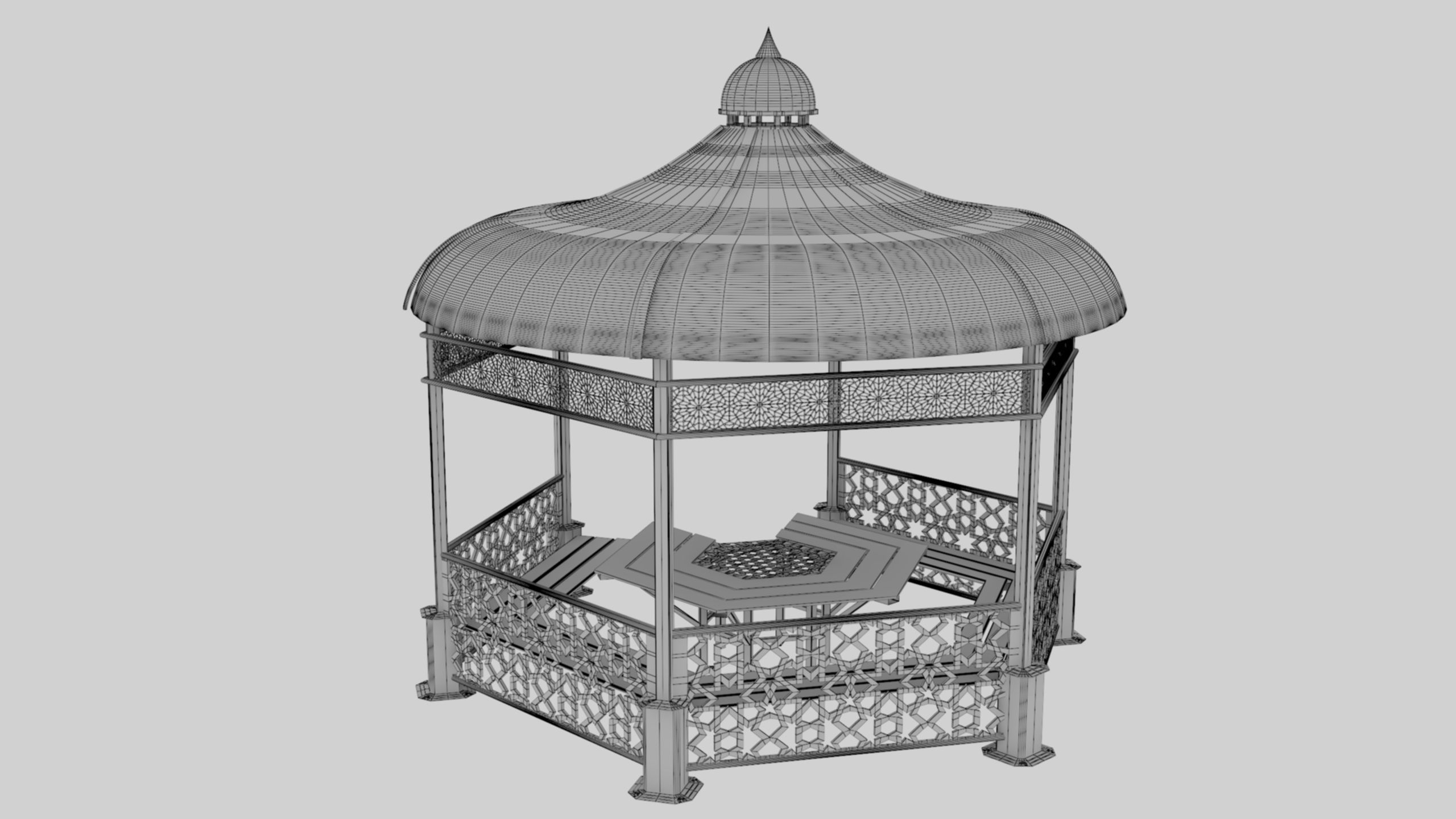 Iron Wood Garden Pergola - Gazebo 09 Ottoman Seljuk Empire Low-poly 3D model_40
