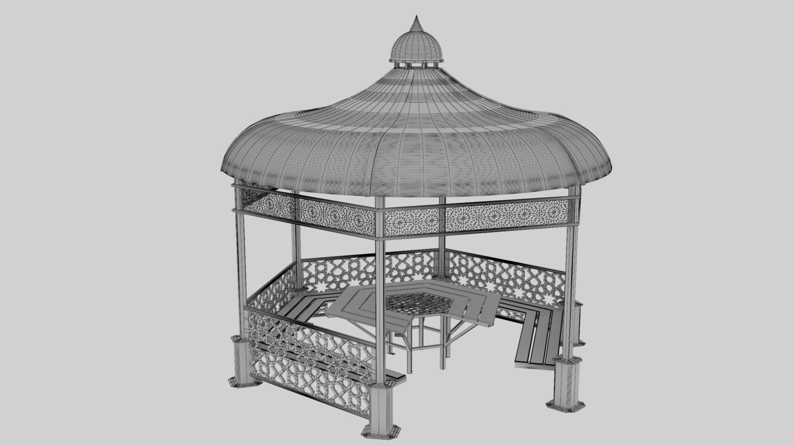 Iron Wood Garden Pergola - Gazebo 09 Ottoman Seljuk Empire Low-poly 3D model_8