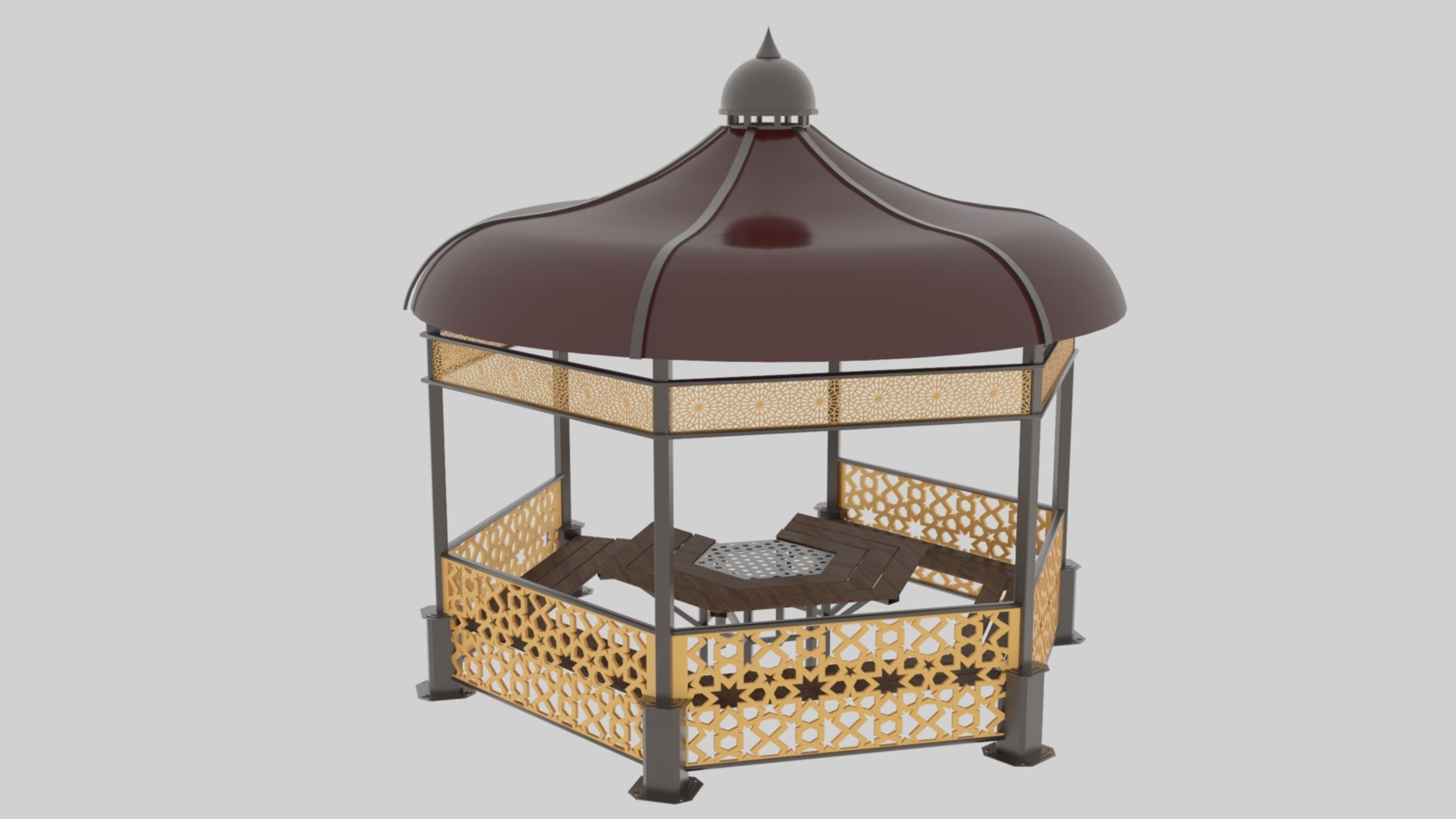 Iron Wood Garden Pergola - Gazebo 09 Ottoman Seljuk Empire Low-poly 3D model_17