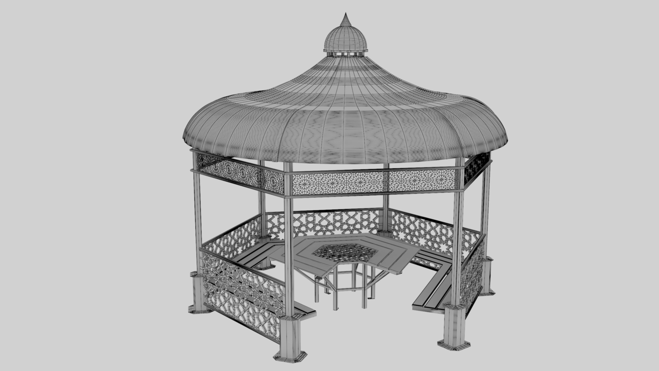 Iron Wood Garden Pergola - Gazebo 09 Ottoman Seljuk Empire Low-poly 3D model_37