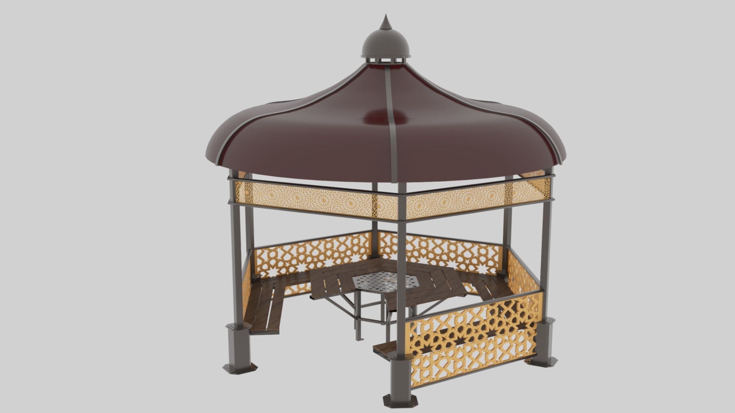 Iron Wood Garden Pergola - Gazebo 09 Ottoman Seljuk Empire Low-poly 3D model_32