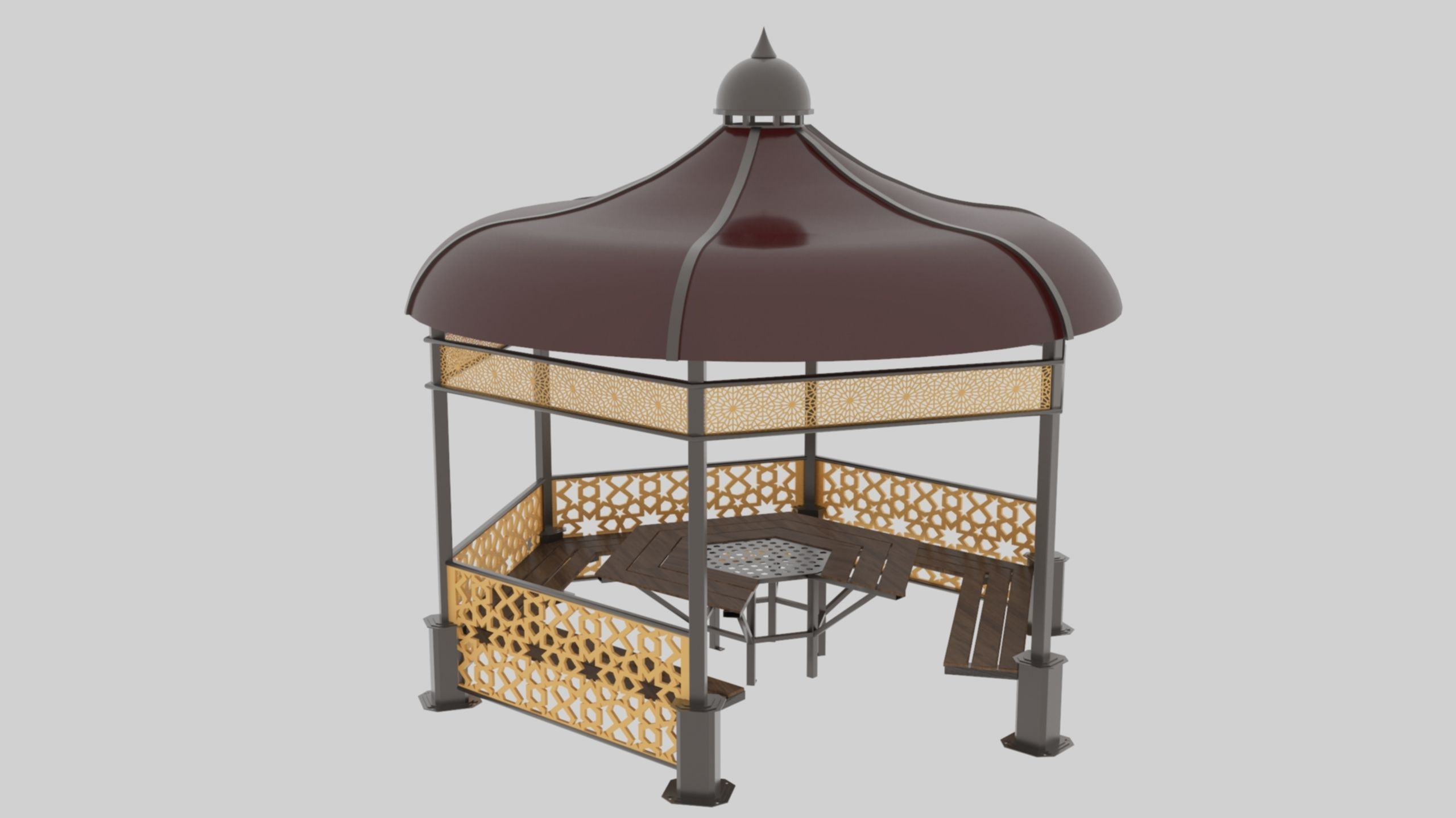 Iron Wood Garden Pergola - Gazebo 09 Ottoman Seljuk Empire Low-poly 3D model_2