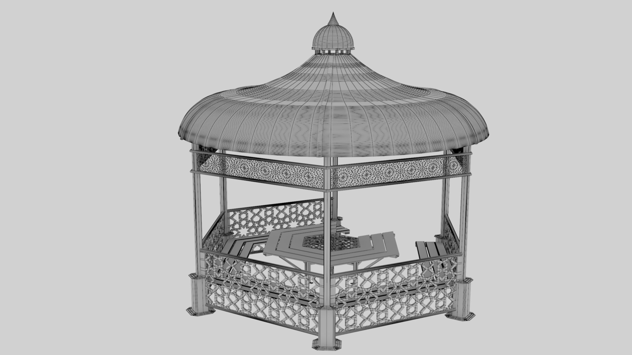 Iron Wood Garden Pergola - Gazebo 09 Ottoman Seljuk Empire Low-poly 3D model_34