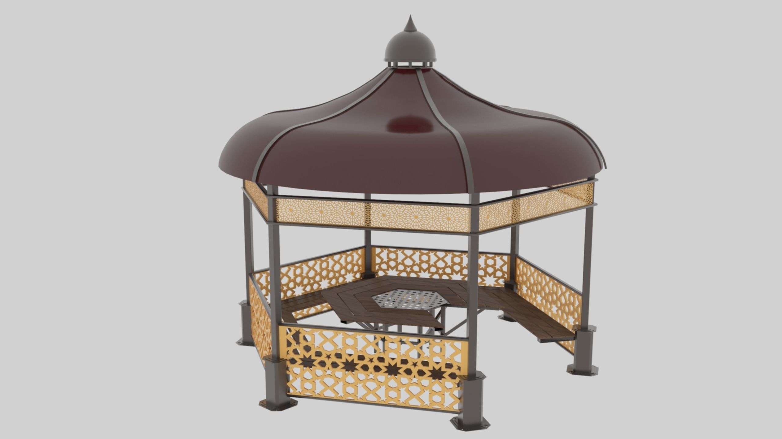 Iron Wood Garden Pergola - Gazebo 09 Ottoman Seljuk Empire Low-poly 3D model_3