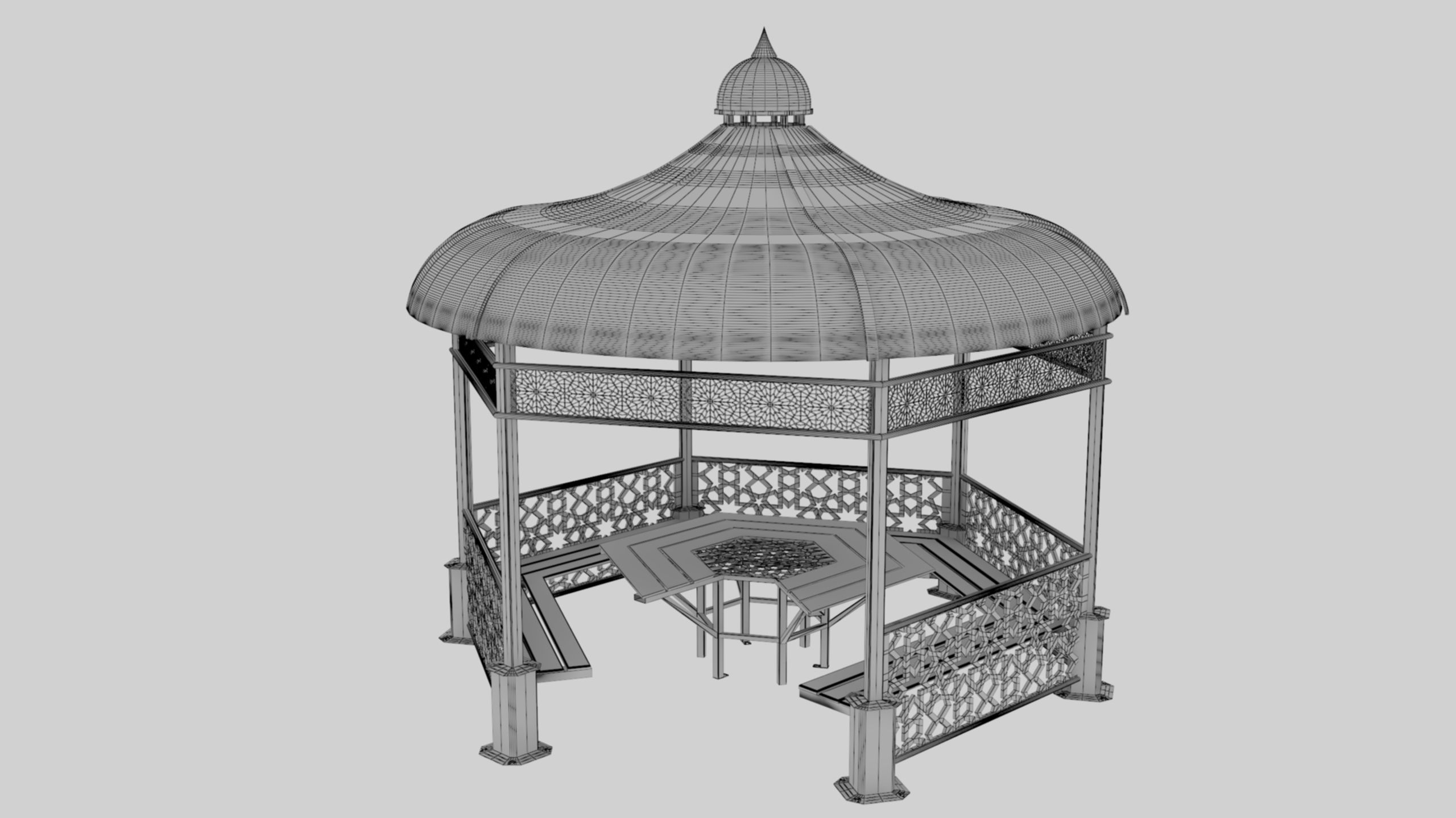Iron Wood Garden Pergola - Gazebo 09 Ottoman Seljuk Empire Low-poly 3D model_45