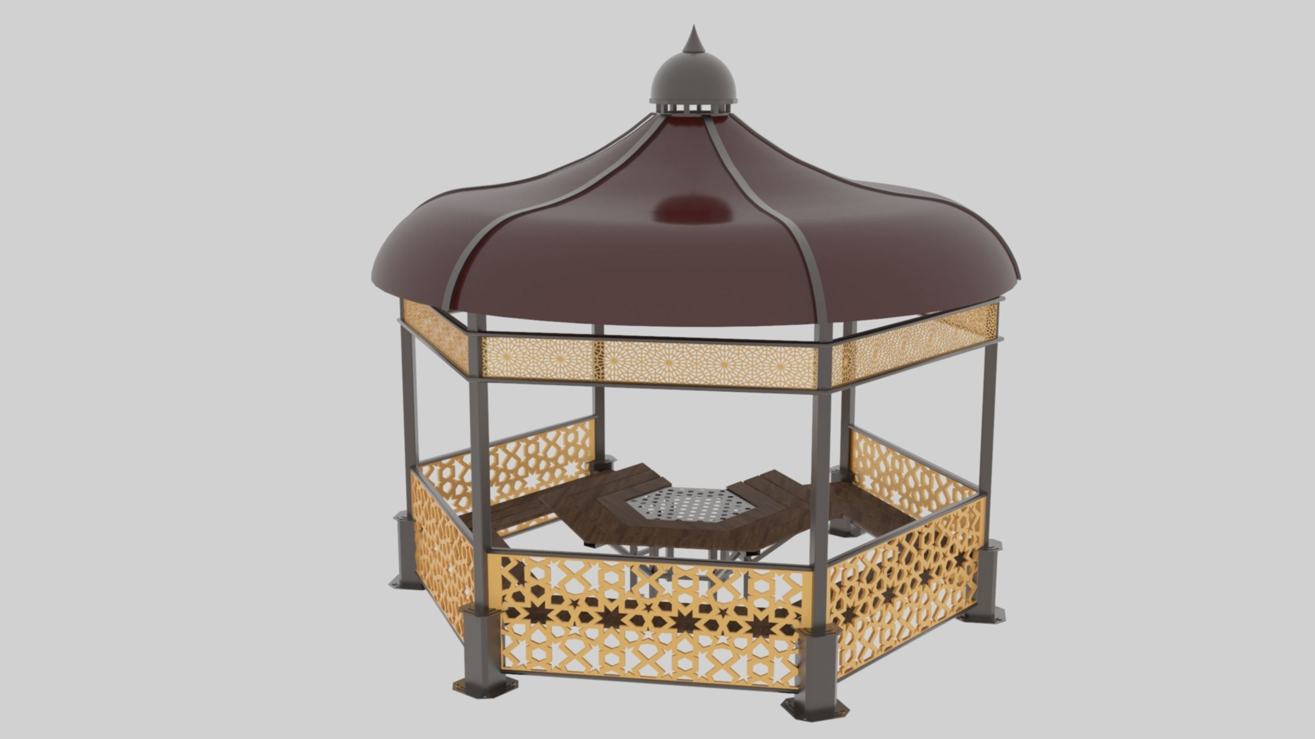 Iron Wood Garden Pergola - Gazebo 09 Ottoman Seljuk Empire Low-poly 3D model_6
