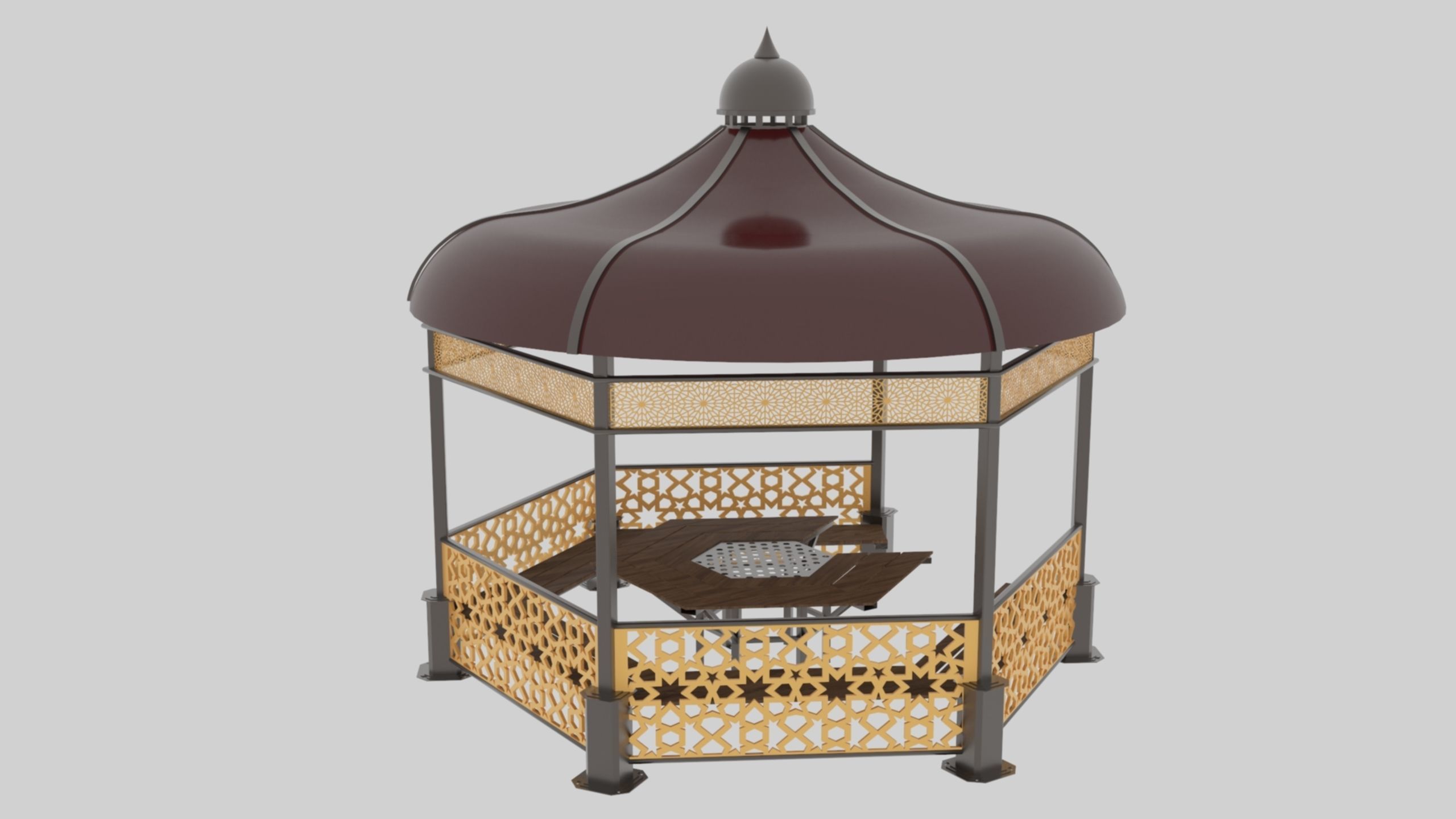 Iron Wood Garden Pergola - Gazebo 09 Ottoman Seljuk Empire Low-poly 3D model_5