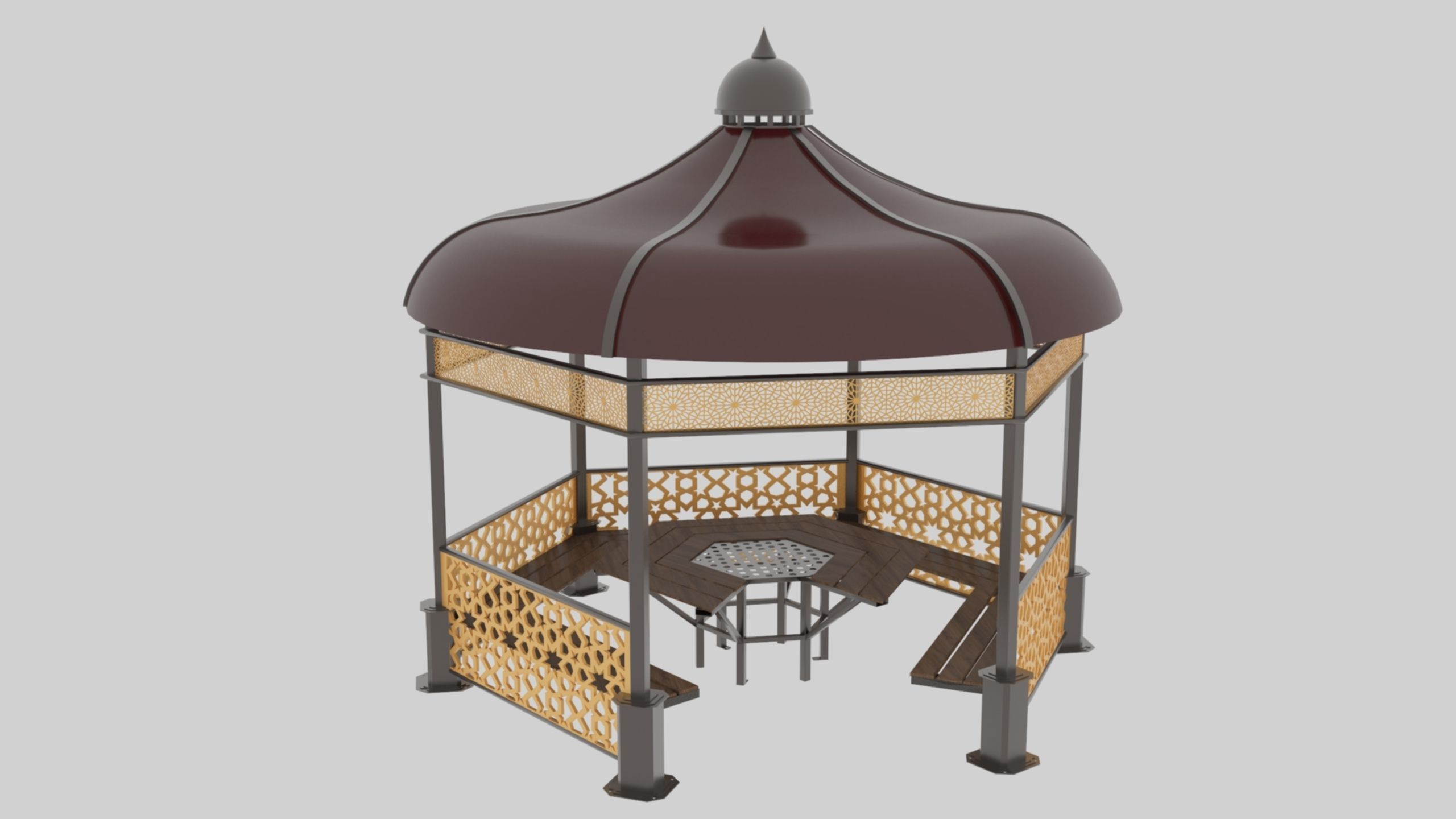 Iron Wood Garden Pergola - Gazebo 09 Ottoman Seljuk Empire Low-poly 3D model_26