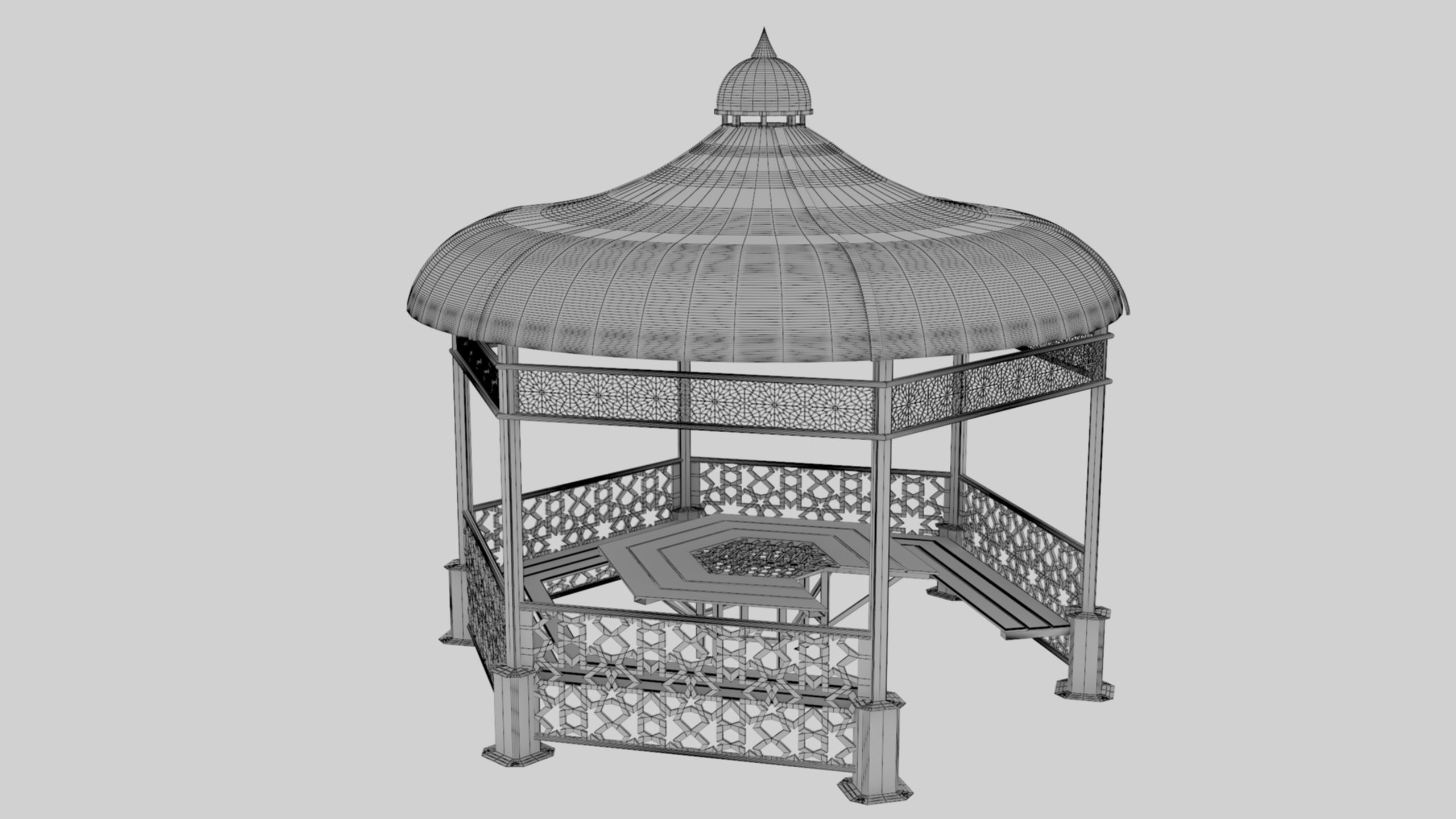Iron Wood Garden Pergola - Gazebo 09 Ottoman Seljuk Empire Low-poly 3D model_9