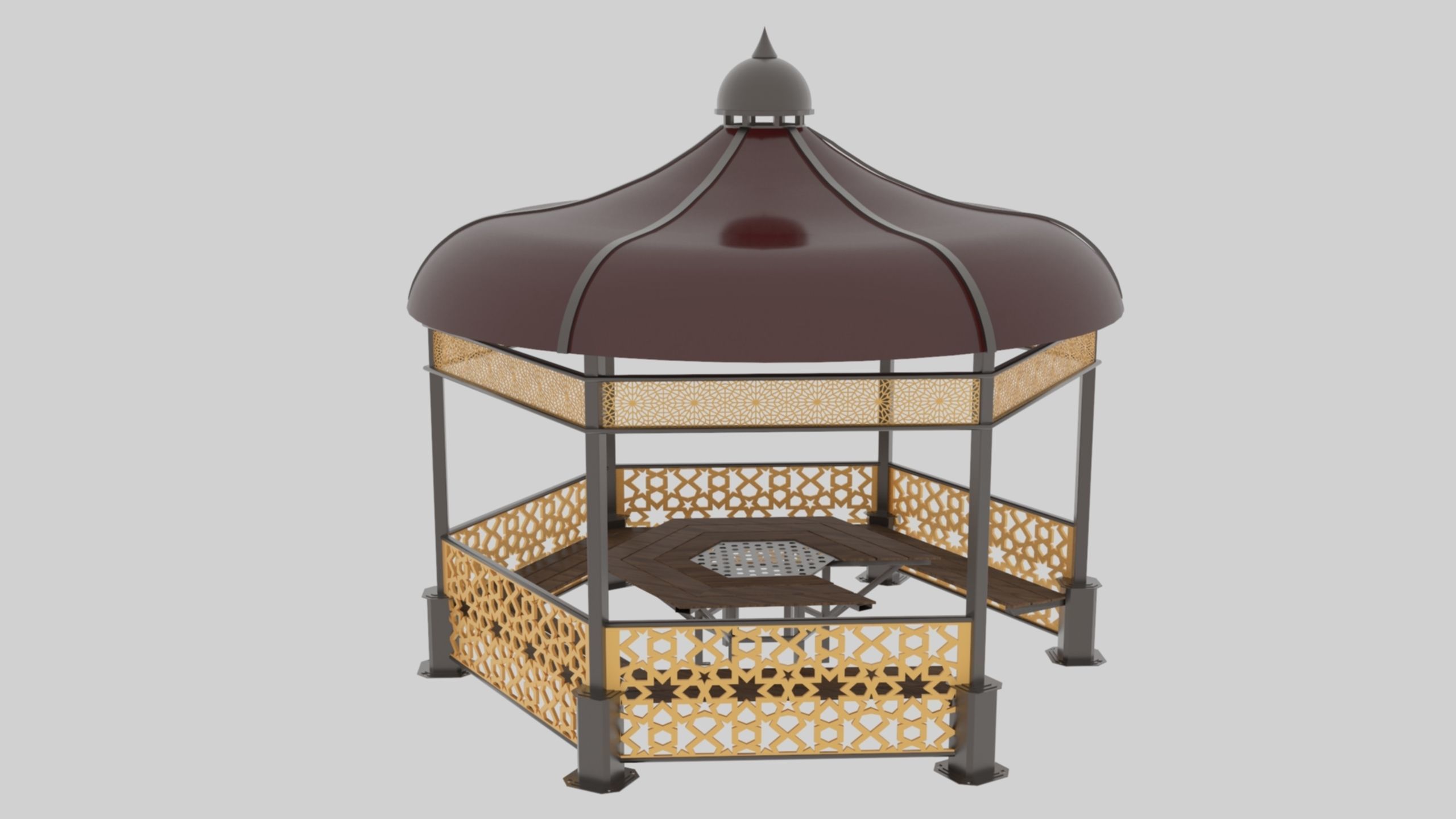 Iron Wood Garden Pergola - Gazebo 09 Ottoman Seljuk Empire Low-poly 3D model_24