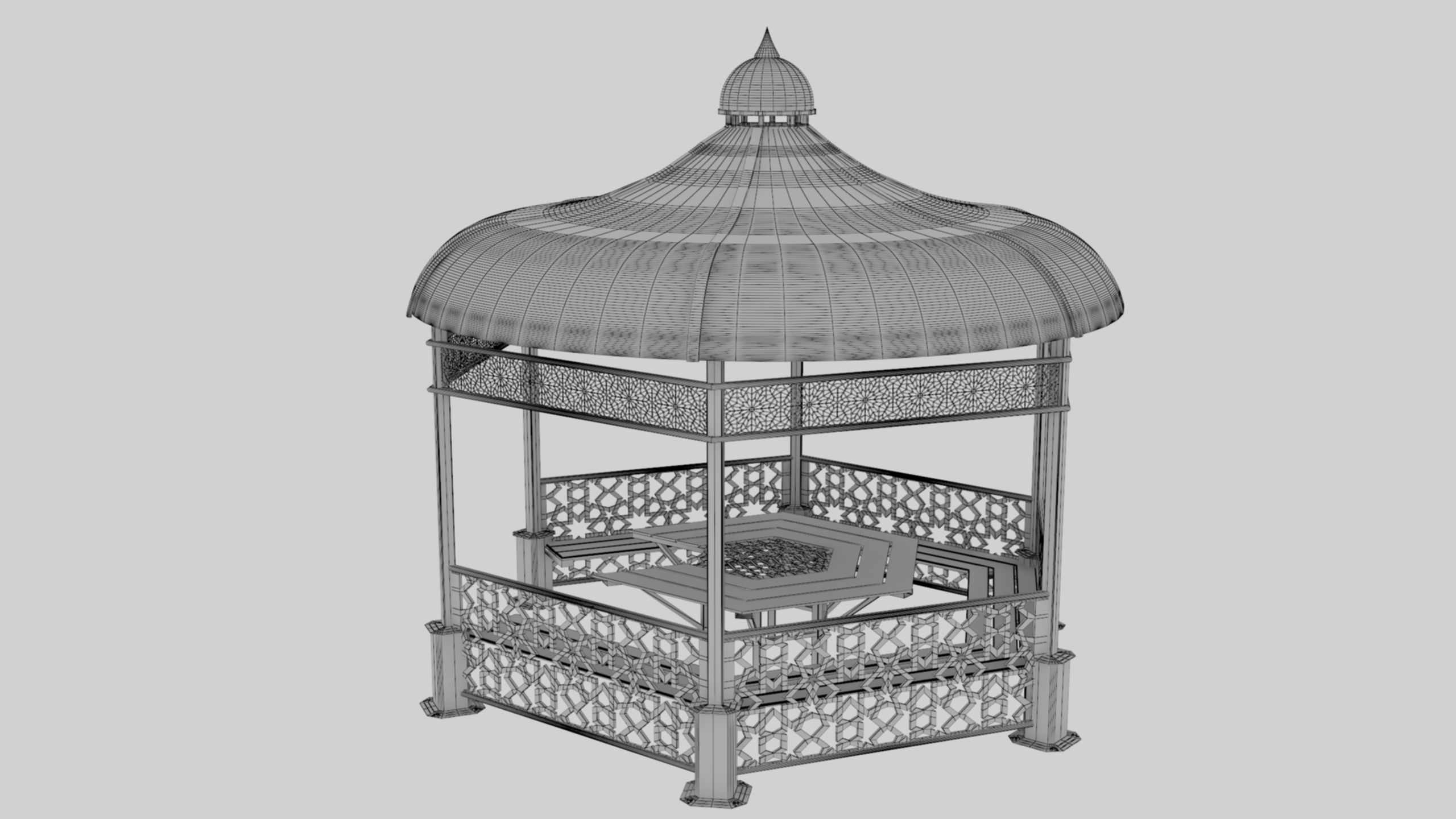 Iron Wood Garden Pergola - Gazebo 09 Ottoman Seljuk Empire Low-poly 3D model_42