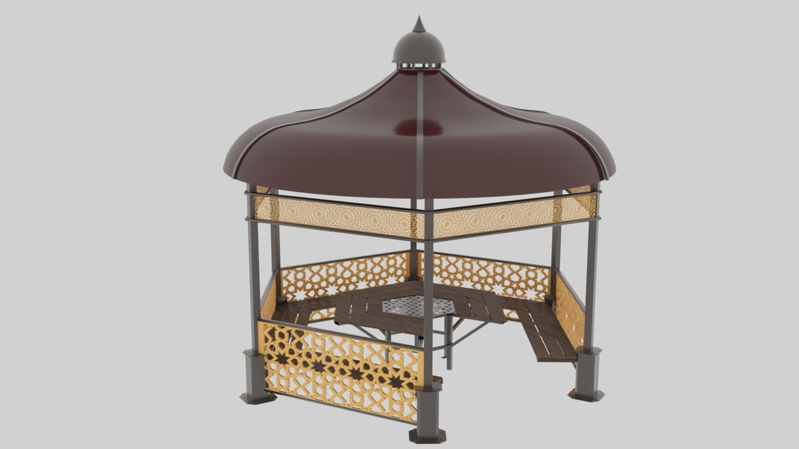 Iron Wood Garden Pergola - Gazebo 09 Ottoman Seljuk Empire Low-poly 3D model_21