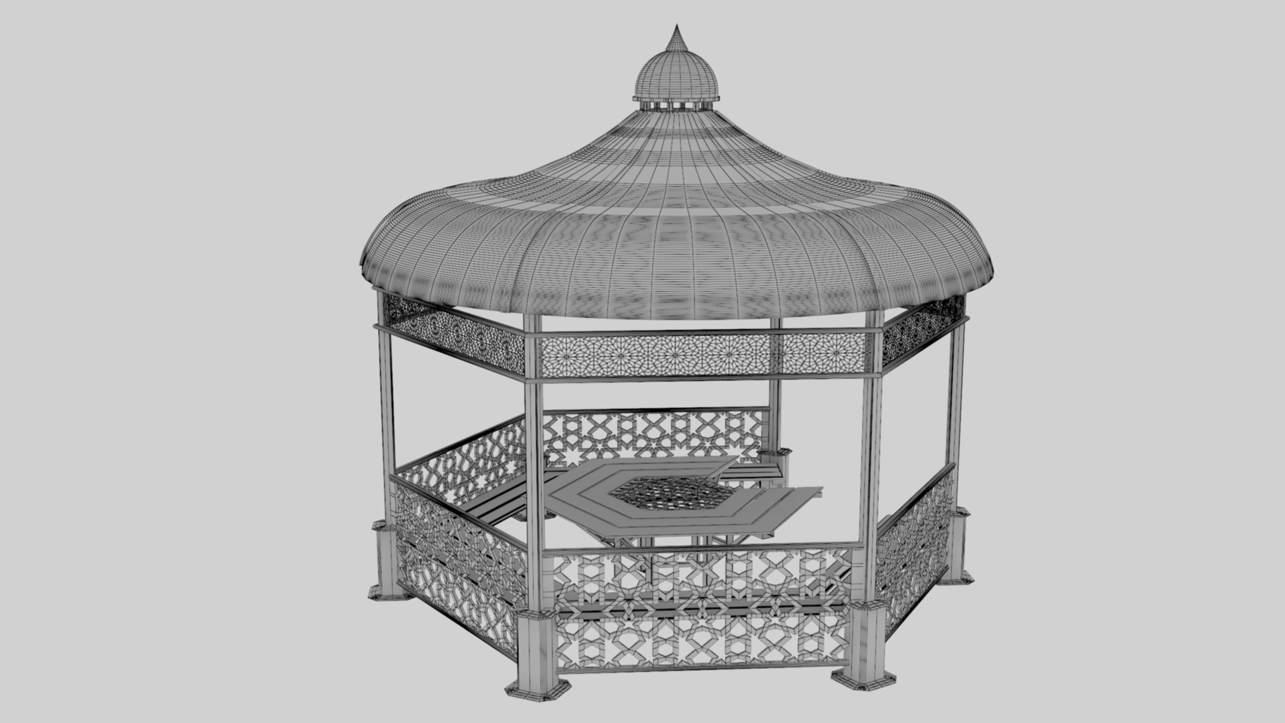 Iron Wood Garden Pergola - Gazebo 09 Ottoman Seljuk Empire Low-poly 3D model_11